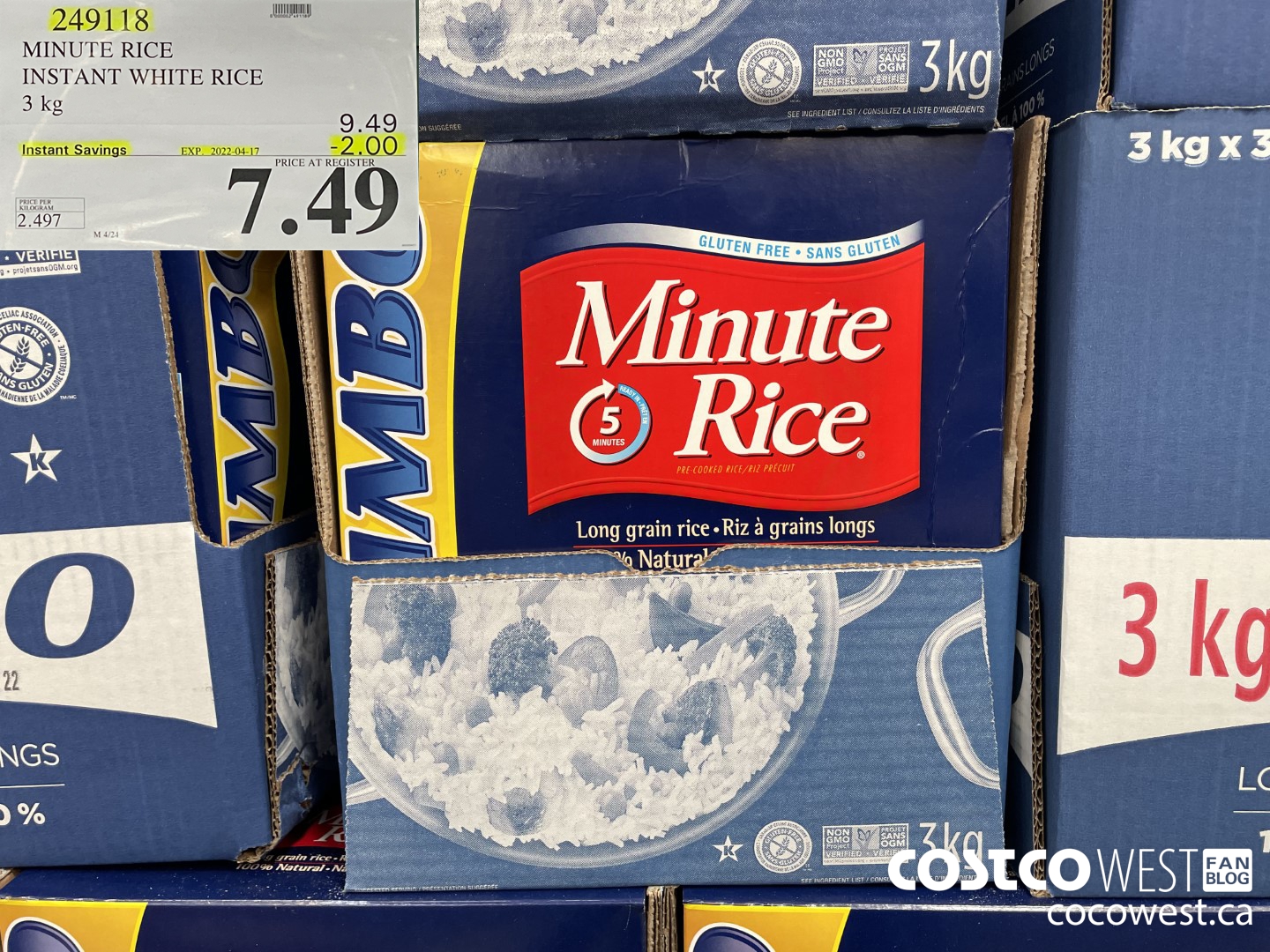 249118 MINUTE RICE INSTANT WHITE RICE 3 kg ($2.00 INSTANT SAVINGS EXPIRES ON 2022-04-17) $7.49