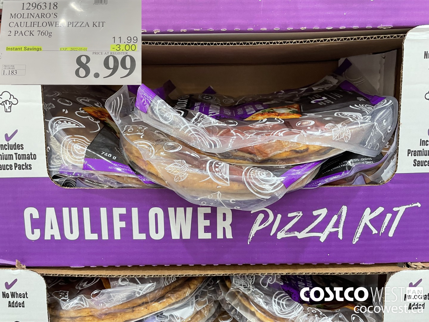 1296318 MOLINARO'S CAULIFLOWER PIZZA KIT 2 PACK 760g ($3.00 INSTANT SAVINGS EXPIRES ON 2022-05-01) $8.99
