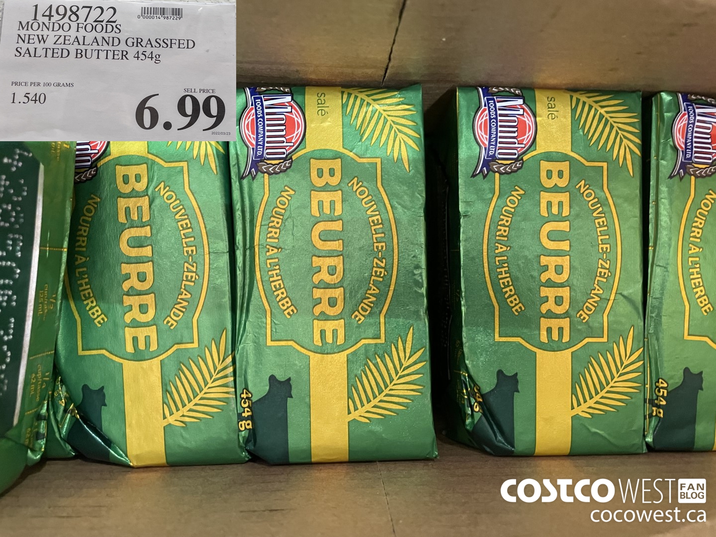 1498722 MONDO FOODS NEW ZEALAND GRASSFED BUTTER 454g $6.99