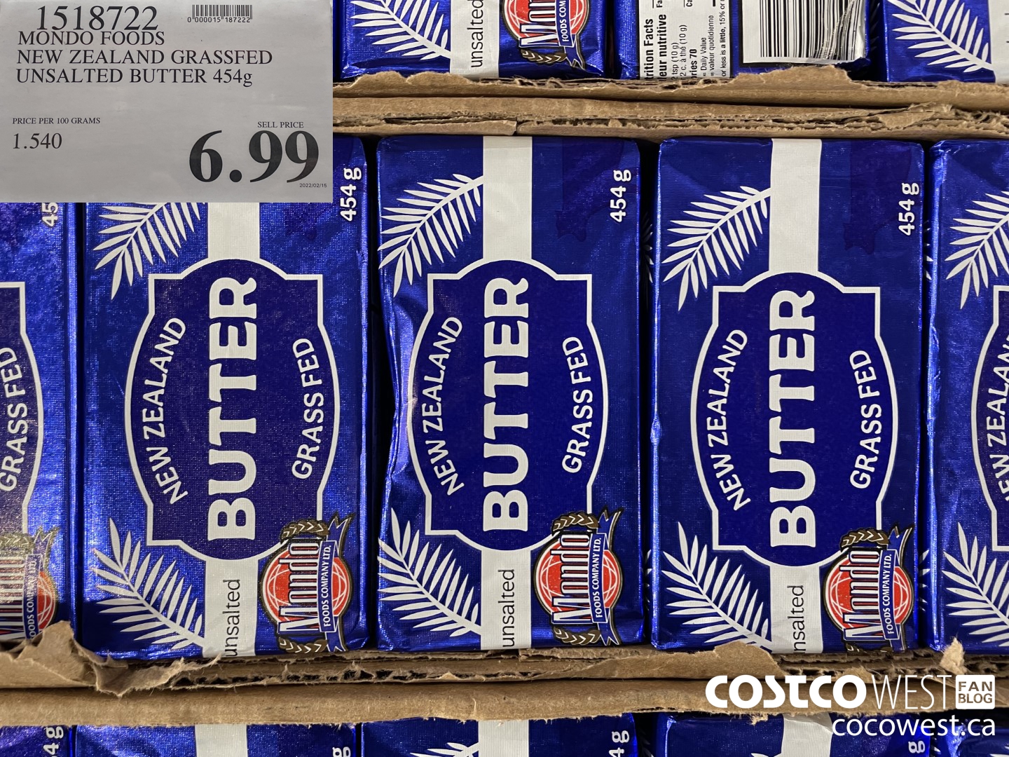 1518722 MONDO FOODS NEW ZEALAND GRASSFED UNSALTED BUTTER 454g  $6.99