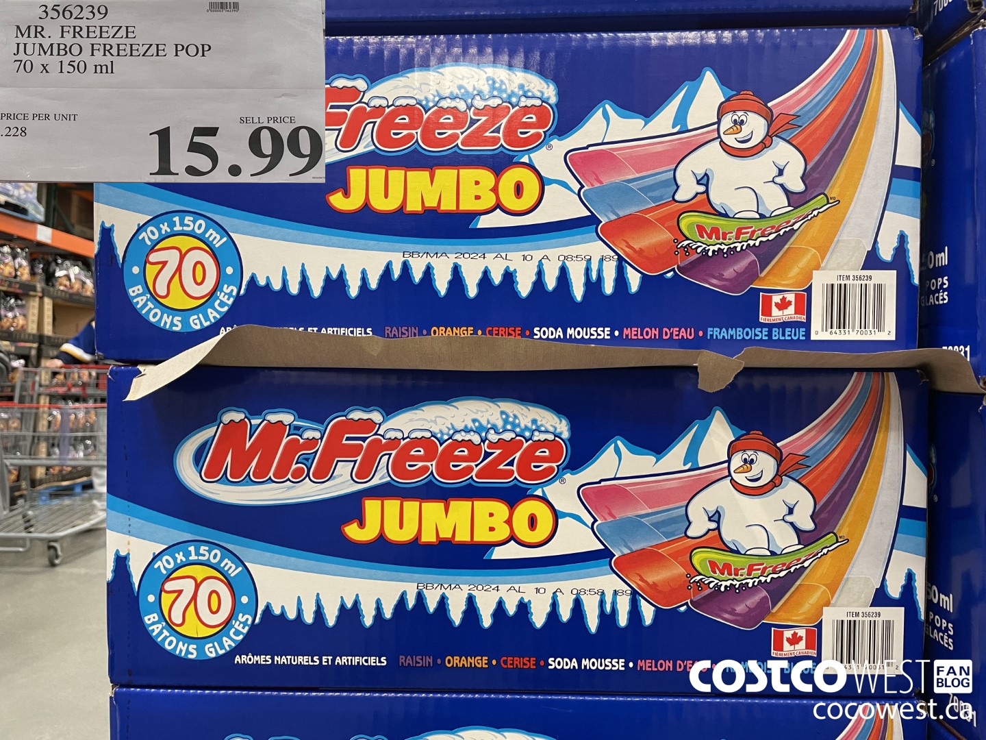 356239 MR. FREEZE JUMBO FREEZE POP 70 x 150 mL $15.99