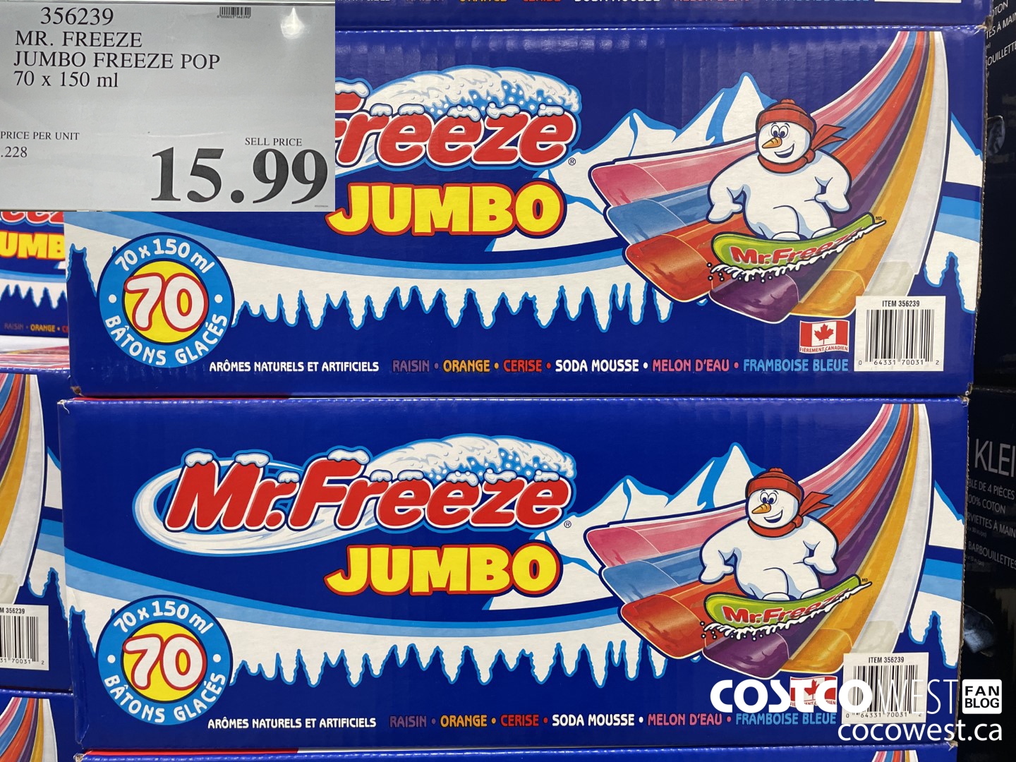 356239 MR. FREEZE JUMBO FREEZE POP 70 x 150 mL $15.99