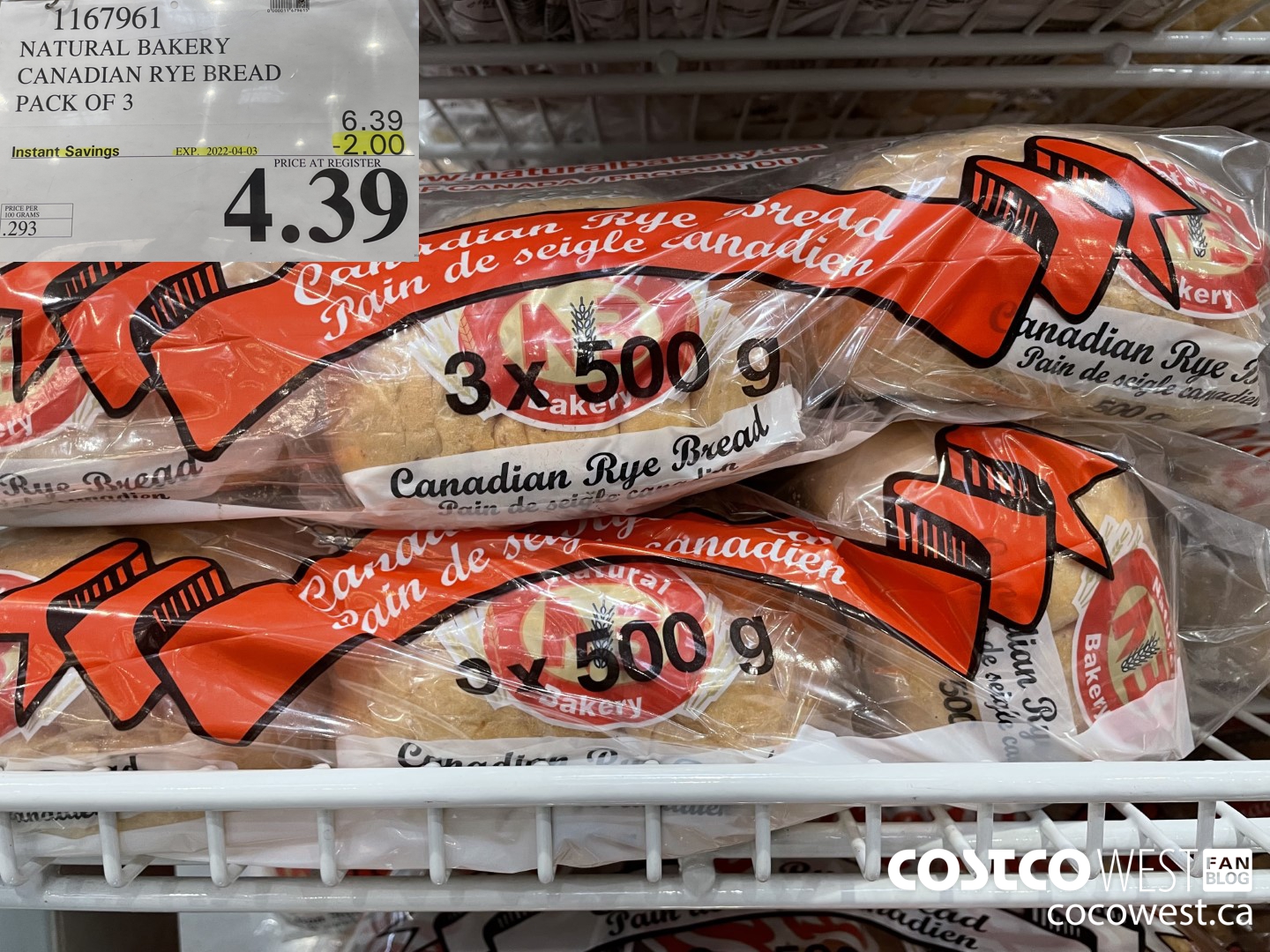 1167961 NATURAL BAKERY CANADIAN RYE BREAD PACK OF 3 ($2.00 INSTANT SAVINGS EXPIRES ON 2022-04-03) $4.39