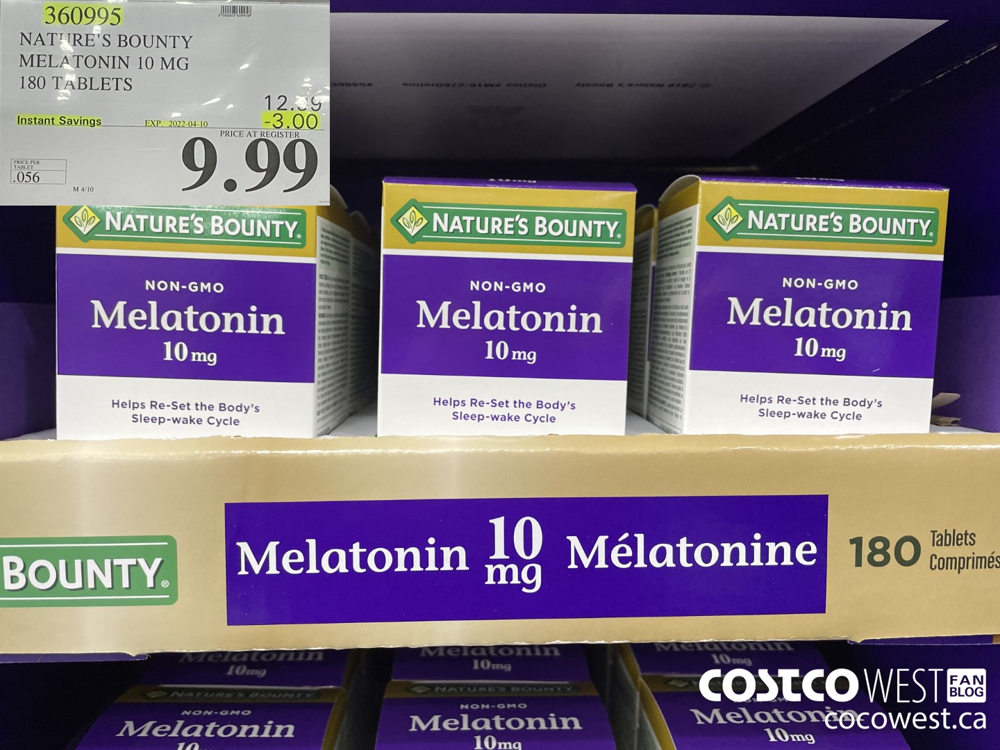 360995 NATURE'S BOUNTY MELATONIN 10 MG 180 TABLETS ($3.00 INSTANT SAVINGS EXPIRES ON 2022-04-10) $9.99