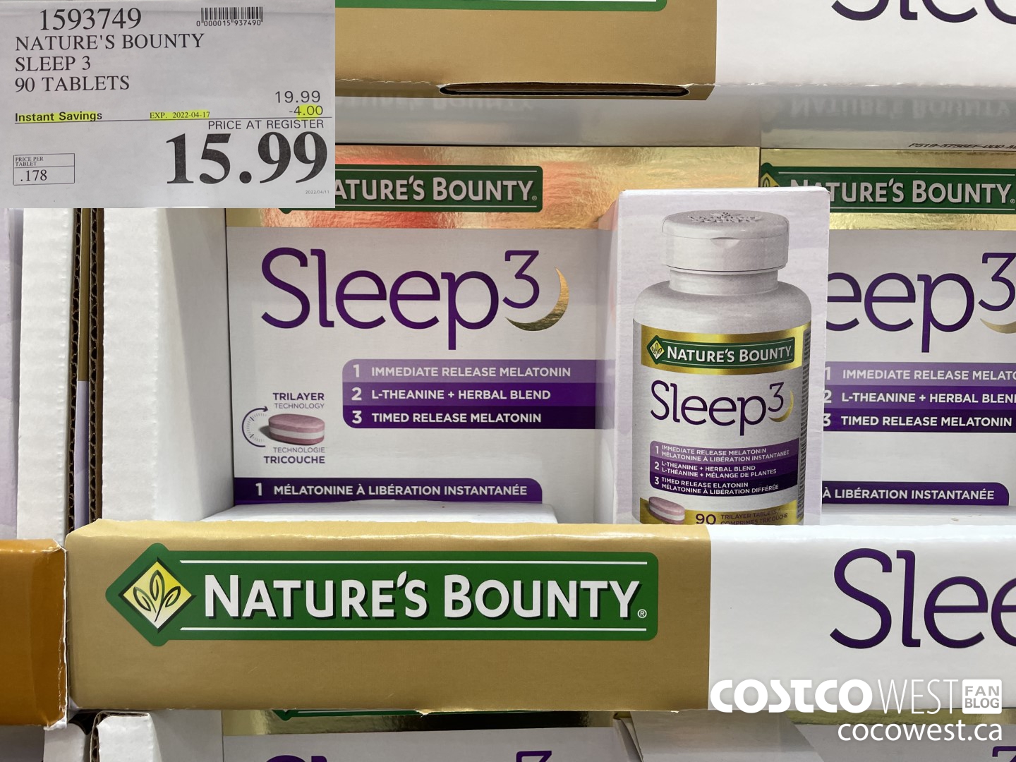 1593749 NATURE'S BOUNTY SLEEP 3 90 TABLETS ($4.00 INSTANT SAVINGS EXPIRES ON 2022-04-17) $15.99
