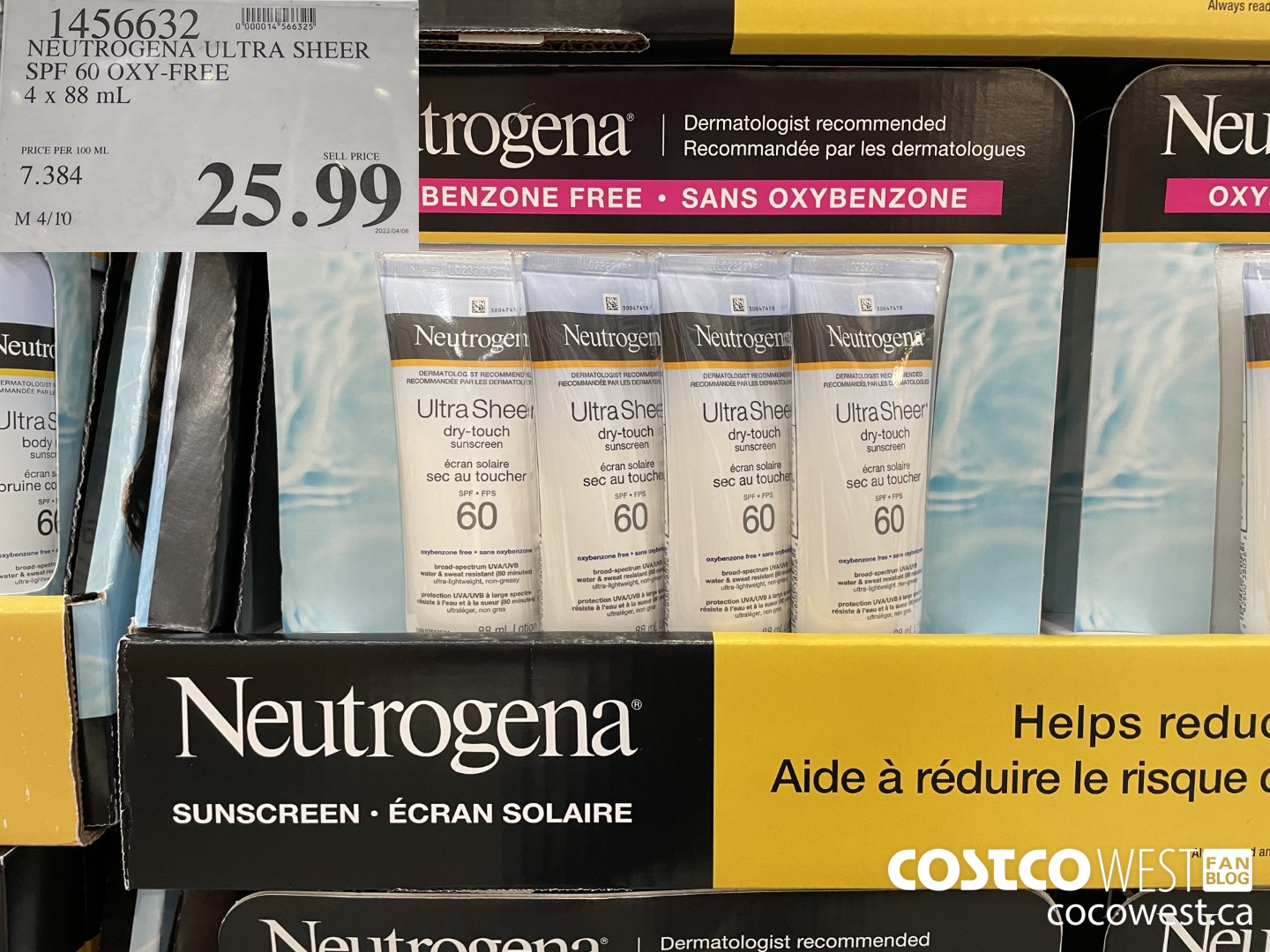 1456632 NEUTROGENA ULTRA SHEER SPF 60 OXY-FREE 4 x 88 mL $25.99