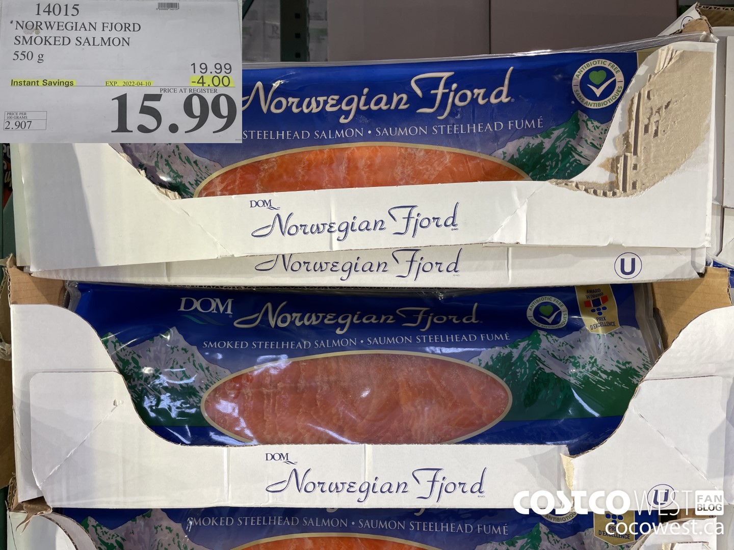 14015 NORWEGIAN FJORD SMOKED SALMON 550 g ($4.00 INSTANT SAVINGS EXPIRES ON 2022-04-10) $15.99