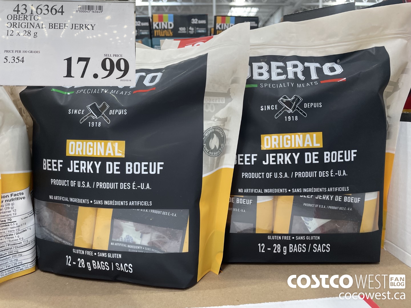 4316364 OBERTO ORIGINAL BEEF JERKY 12 X 28 G $17.99