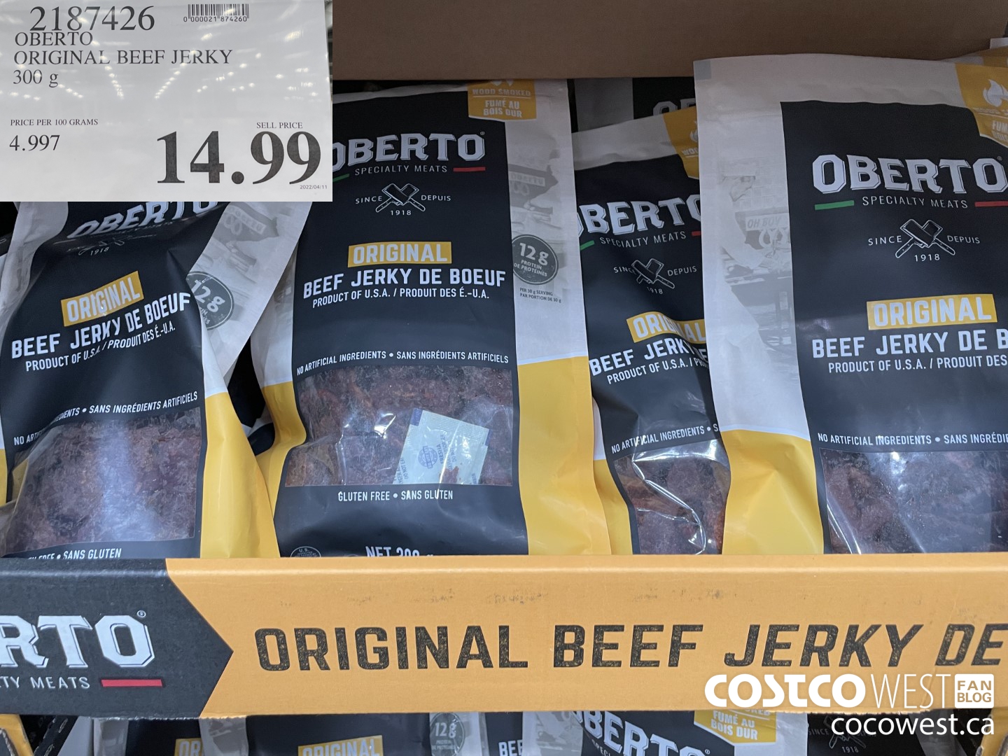 2187426 OBERTO ORIGINAL BEEF JERKY 300 G $14.99