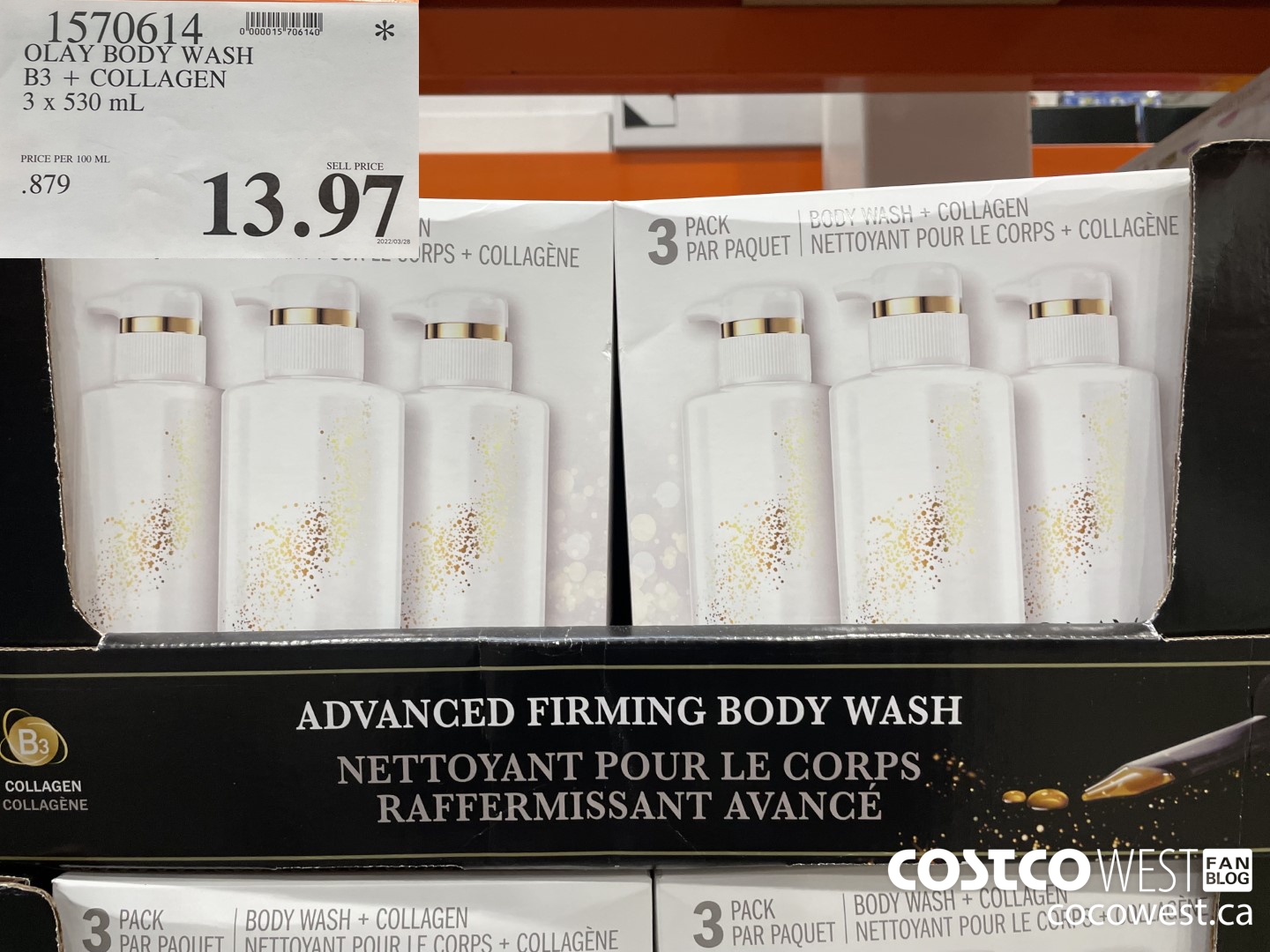 1570614 OLAY BODY WASH B3 + COLLAGEN 3 x 530 mL  $13.97