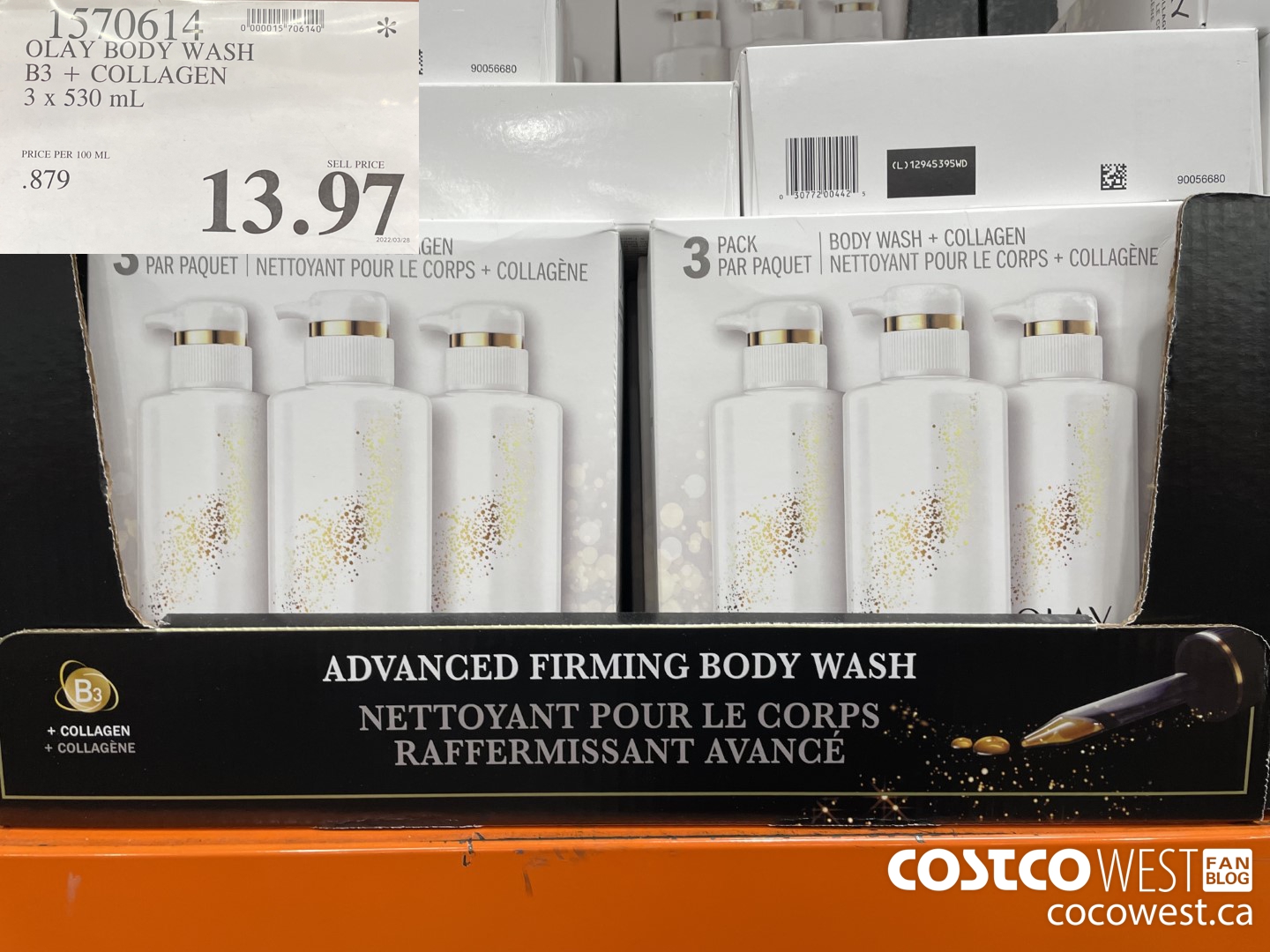 1570614 OLAY BODY WASH B3 + COLLAGEN 3 x 530 mL  $13.97
