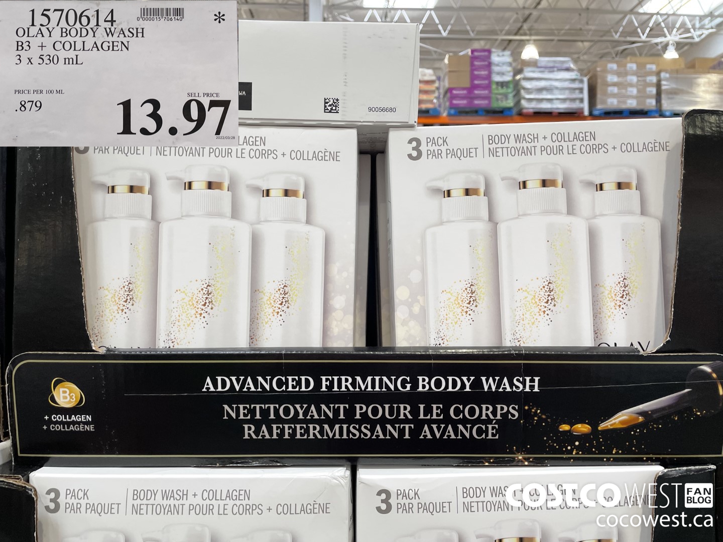 1570614 OLAY BODY WASH B3 + COLLAGEN 3 x 530 mL  $13.97