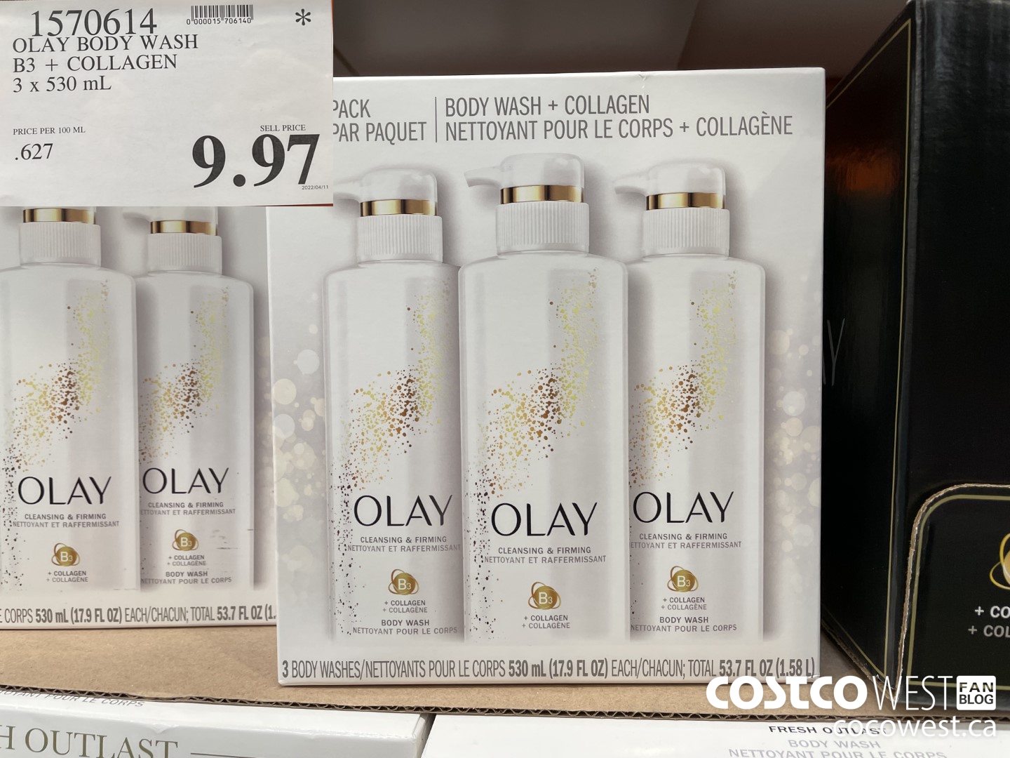 1570614 OLAY BODY WASH B3 + COLLAGEN 3 x 530 mL  $9.97