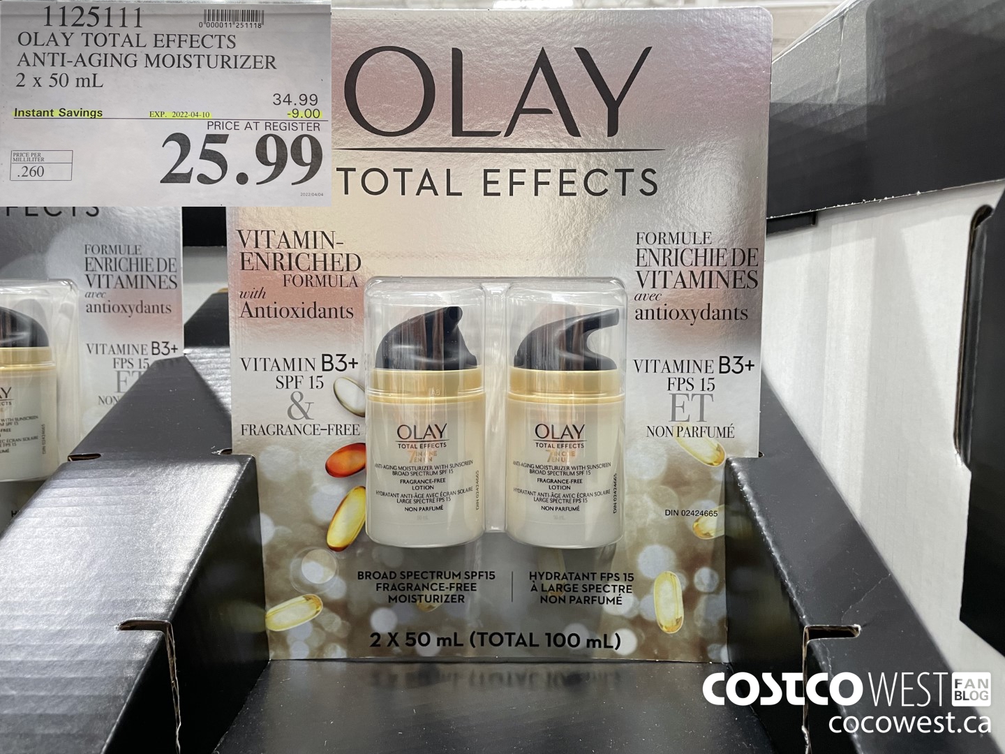 1125111 OLAY TOTAL EFFECTS ANTI-AGING MOISTURIZER 2 x 50 mL ($9.00 INSTANT SAVINGS EXPIRES ON 2022-04-10) $25.99