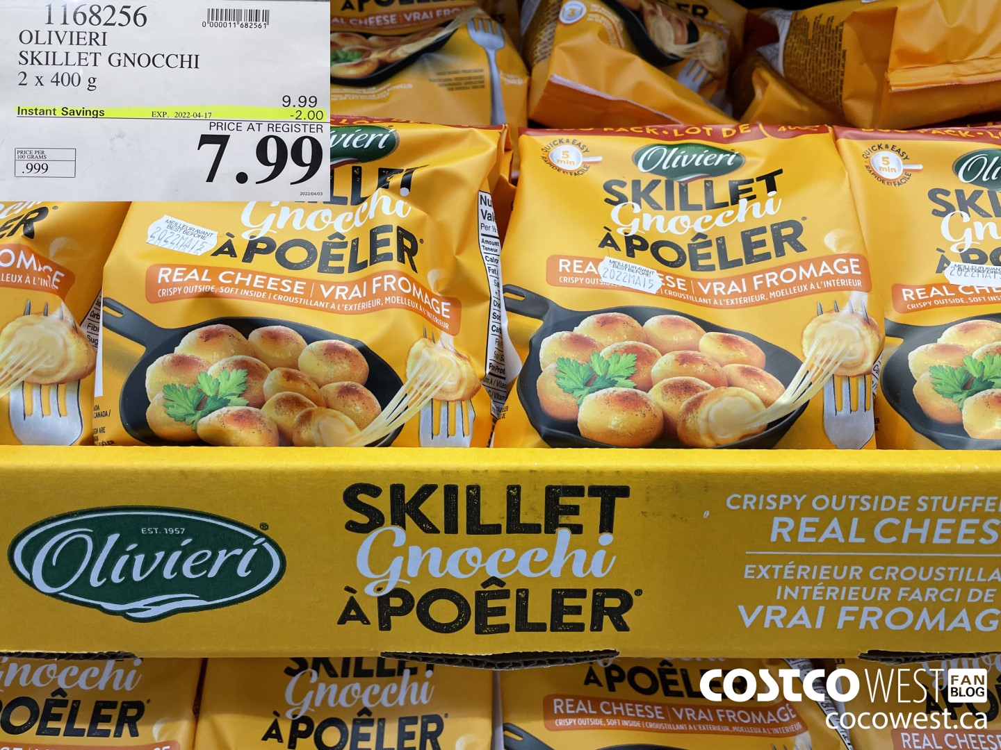 1168256 OLIVIERI SKILLET GNOCCHI 2 x 400 g ($2.00 INSTANT SAVINGS EXPIRES ON 2022-04-17) $7.99