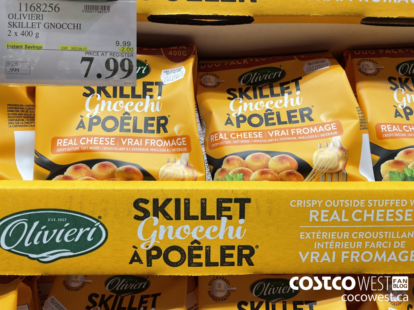 1168256 OLIVIERI SKILLET GNOCCHI 2 x 400 g ($2.00 INSTANT SAVINGS EXPIRES ON 2022-04-17) $7.99