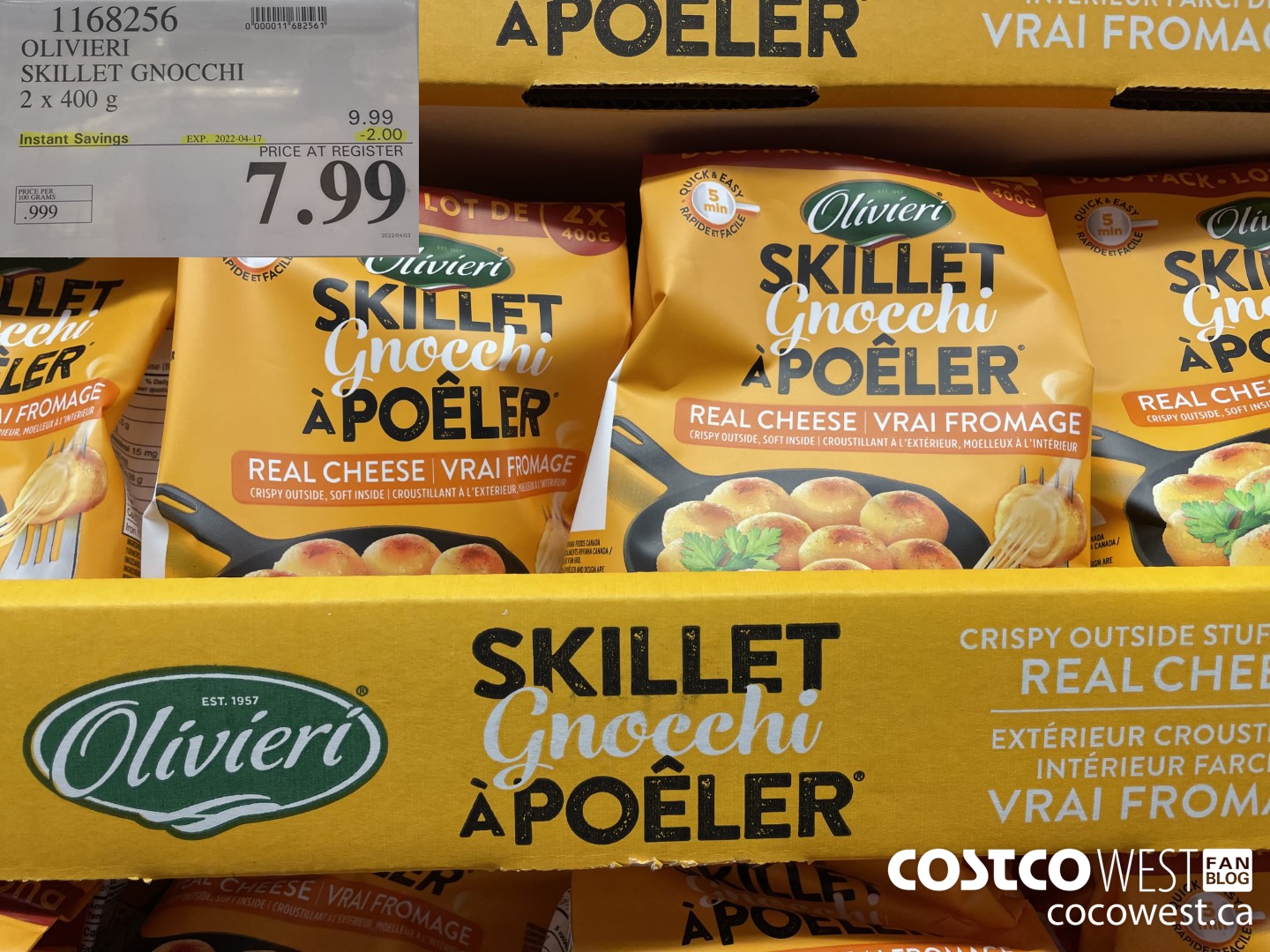 1168256 OLIVIERI SKILLET GNOCCHI 2 x 400 g ($2.00 INSTANT SAVINGS EXPIRES ON 2022-04-17) $7.99