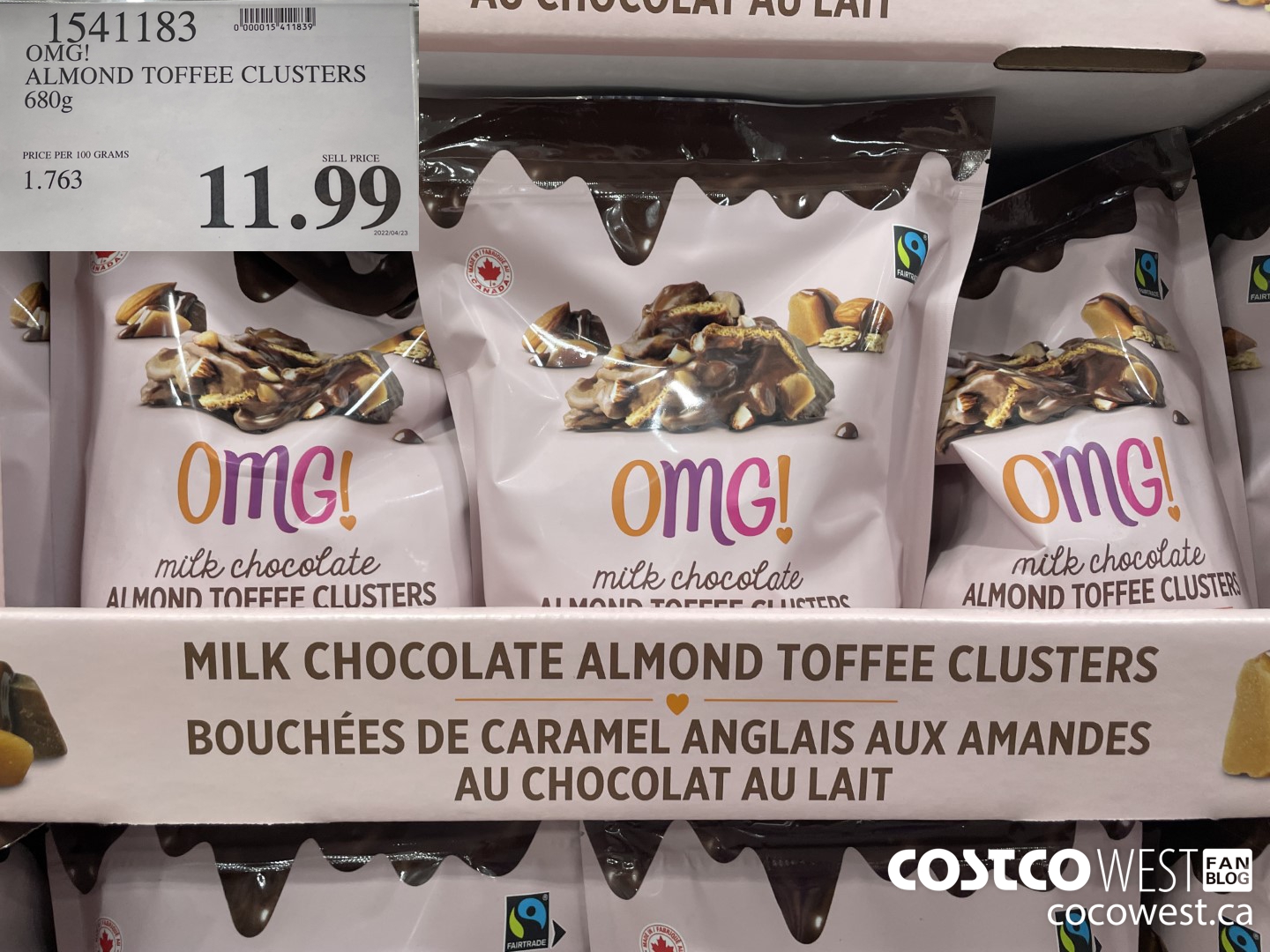 1541183 OMG! ALMOND TOFFEE CLUSTERS 680g  $11.99