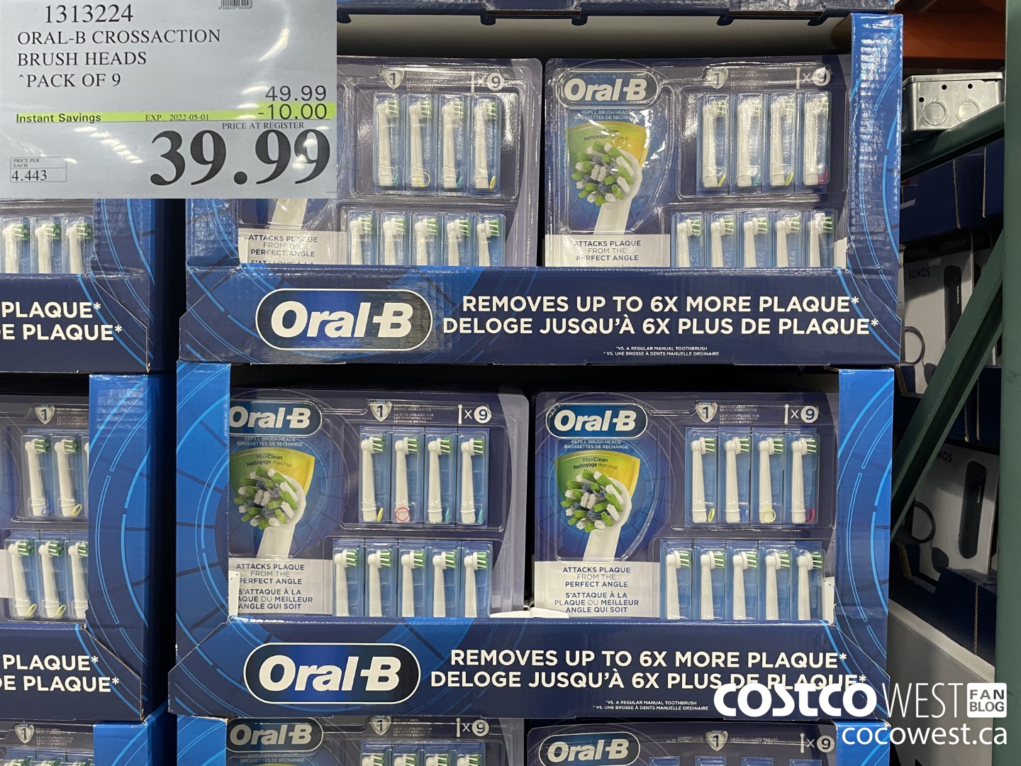 1313224 ORAL-B CROSSACTION BRUSH HEADS PACK OF 9 ($10.00 INSTANT SAVINGS EXPIRES ON 2022-05-01) $39.99