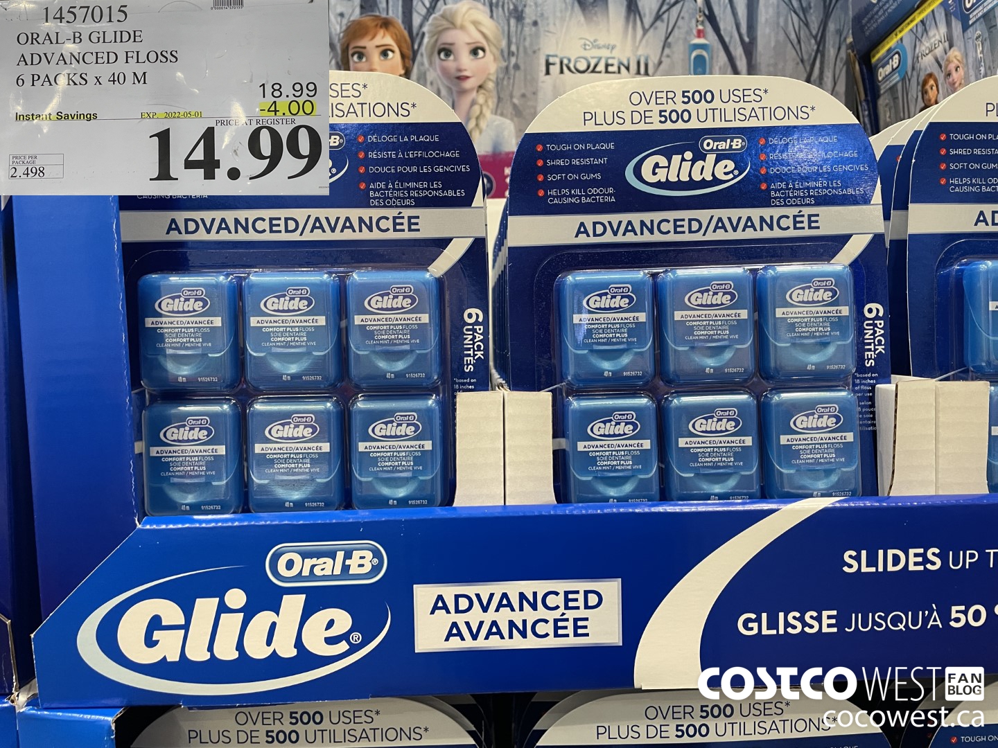 1457015 ORAL-B GLIDE ADVANCED FLOSS 6 PACKS x 40 M ($4.00 INSTANT SAVINGS EXPIRES ON 2022-05-01) $14.99