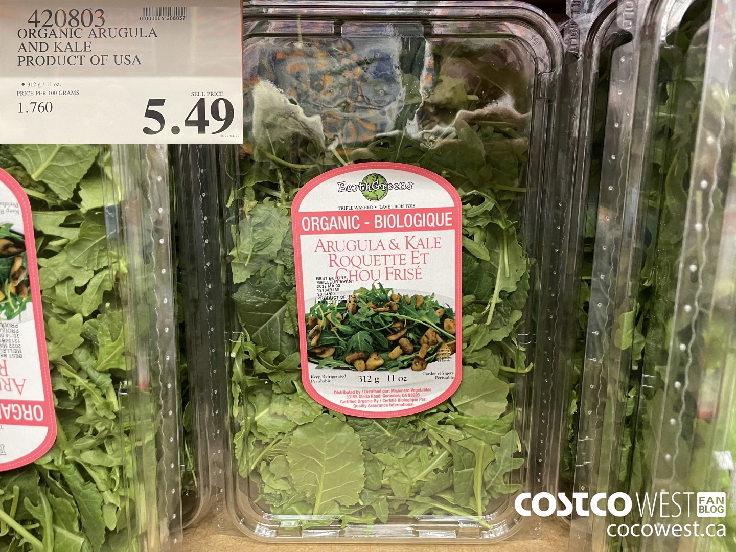 420803 ORGANIC ARUGULA AND KALE PRODUCT OF USA $5.49