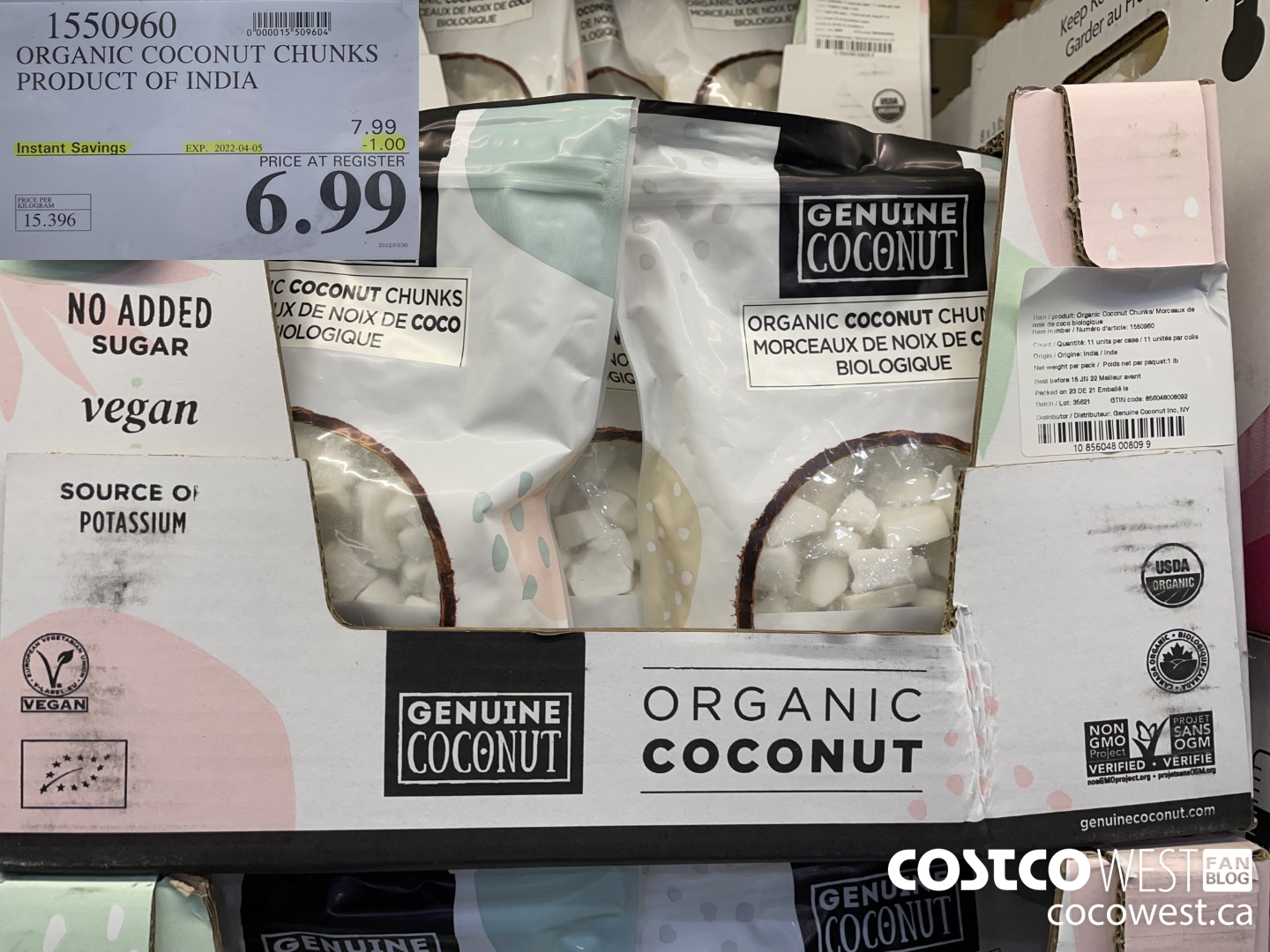 1550960 ORGANIC COCONUT CHUNKS PRODUCT OF INDIA ($1.00 INSTANT SAVINGS EXPIRES ON 2022-04-05) $6.99