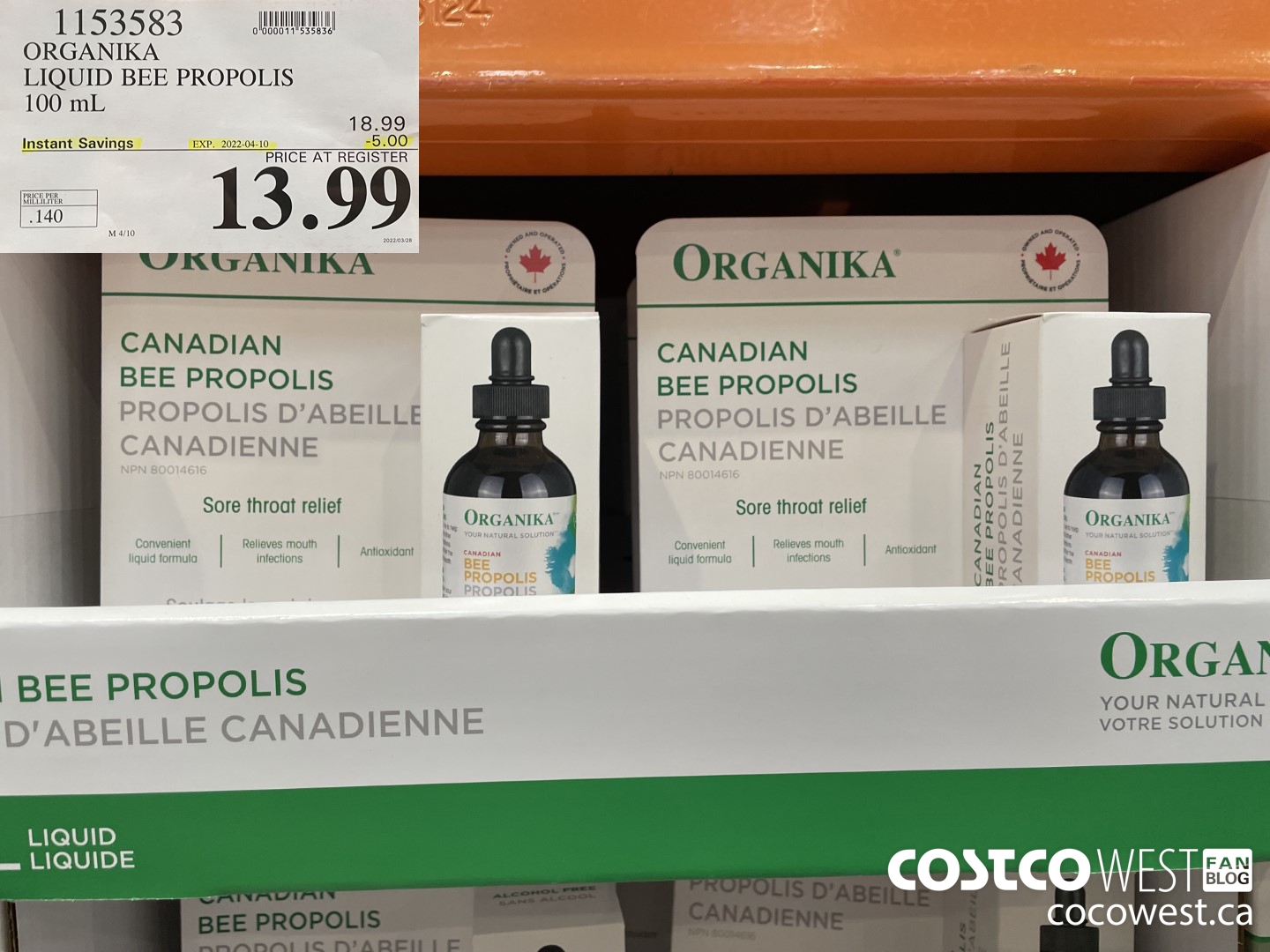 1153583 ORGANIKA LIQUID BEE PROPOLIS 100 mL ($5.00 INSTANT SAVINGS EXPIRES ON 2022-04-10) $13.99