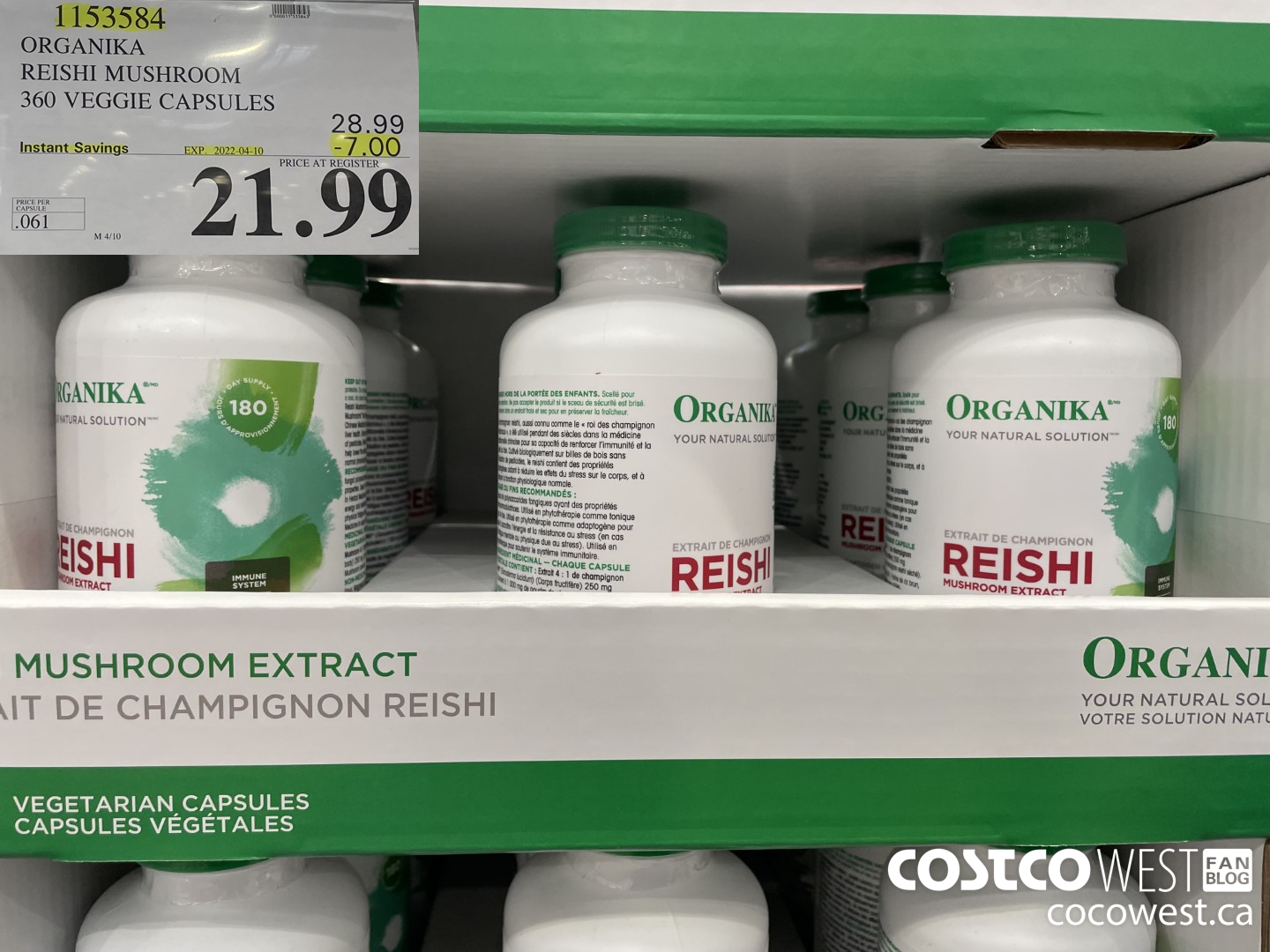 1153584 ORGANIKA REISHI MUSHROOM 360 VEGGIE CAPSULES ($7.00 INSTANT SAVINGS EXPIRES ON 2022-04-10) $21.99