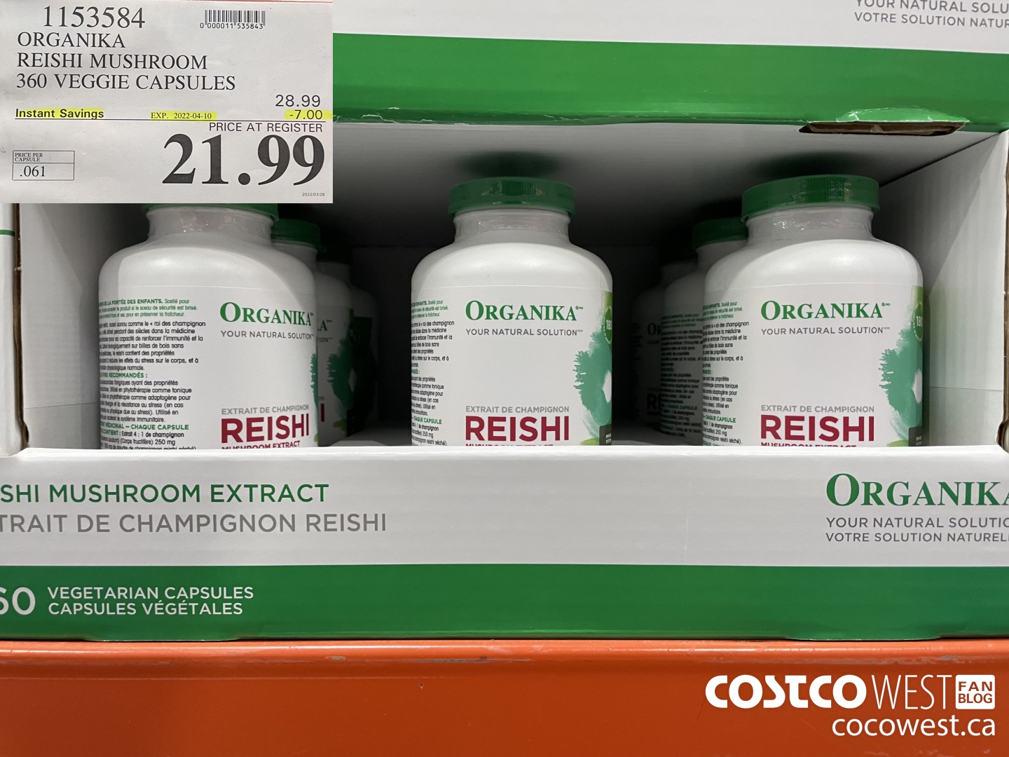 1153584 ORGANIKA REISHI MUSHROOM 360 VEGGIE CAPSULES ($7.00 INSTANT SAVINGS EXPIRES ON 2022-04-10) $21.99