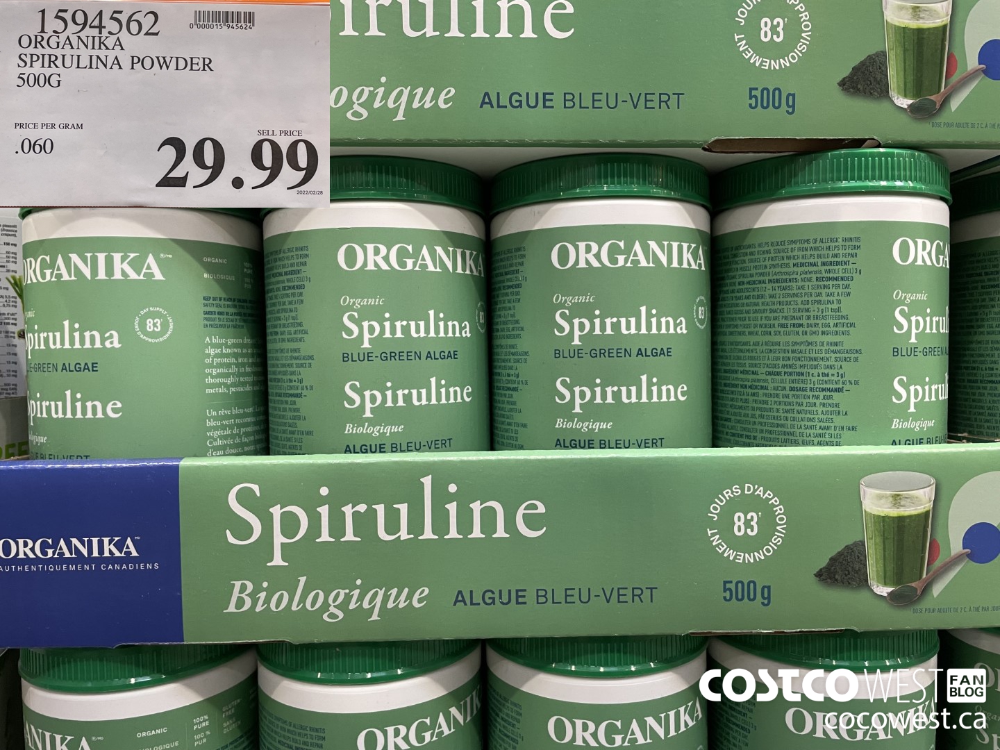 1594562 ORGANIKA SPIRULINA POWDER 500G $29.99