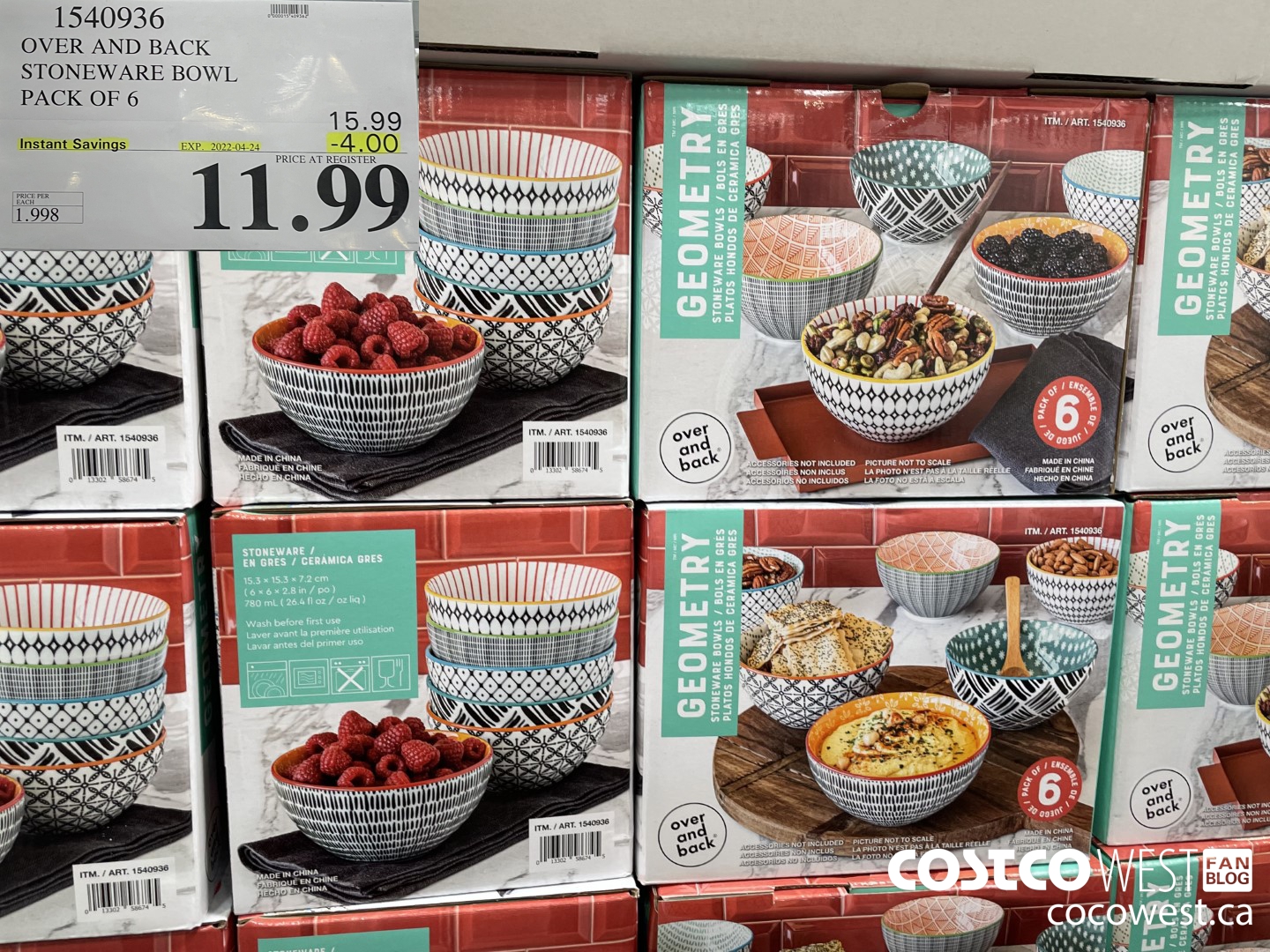 1540936 OVER AND BACK STONEWARE BOWL PACK OF 6 ($4.00 INSTANT SAVINGS EXPIRES ON 2022-04-24) $11.99