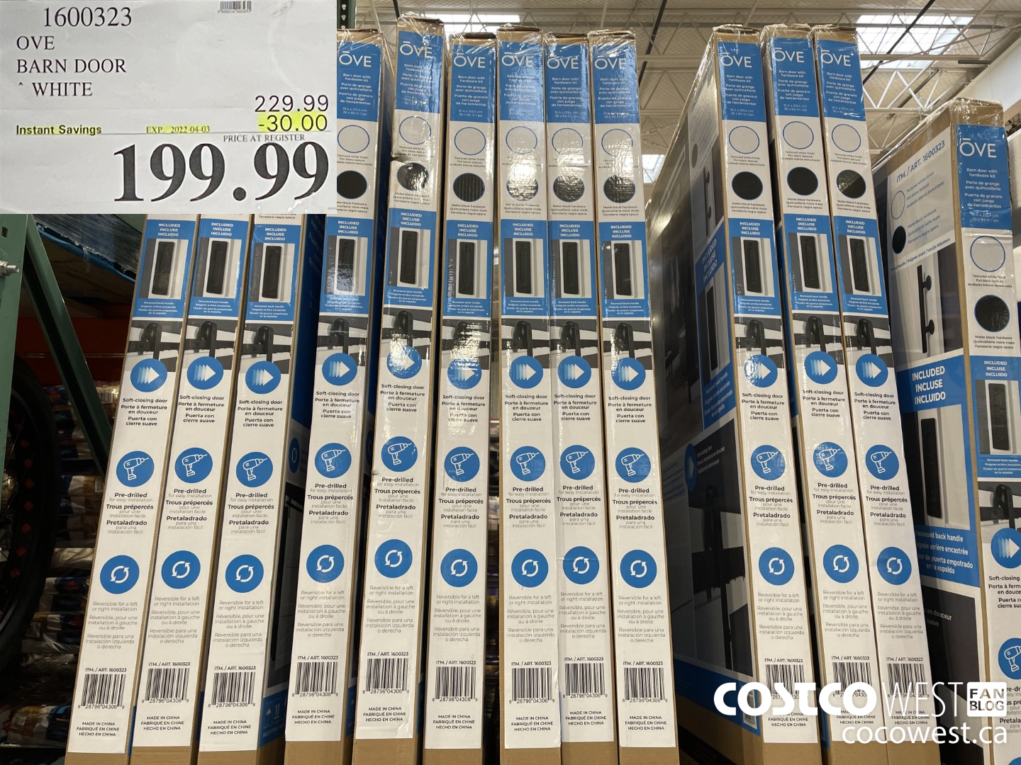 1600323 OVE BARN DOOR WHITE  ($30.00 INSTANT SAVINGS EXPIRES ON 2022-04-03) $199.99
