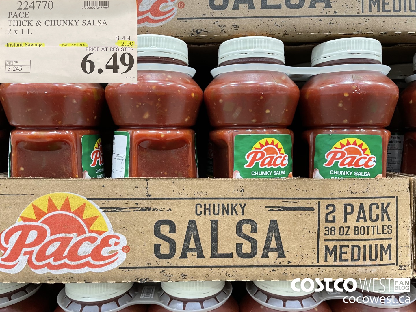 224770 PACE THICK & CHUNKY SALSA 2 X 1L ($2.00 INSTANT SAVINGS EXPIRES ON 2022-04-03) $6.49