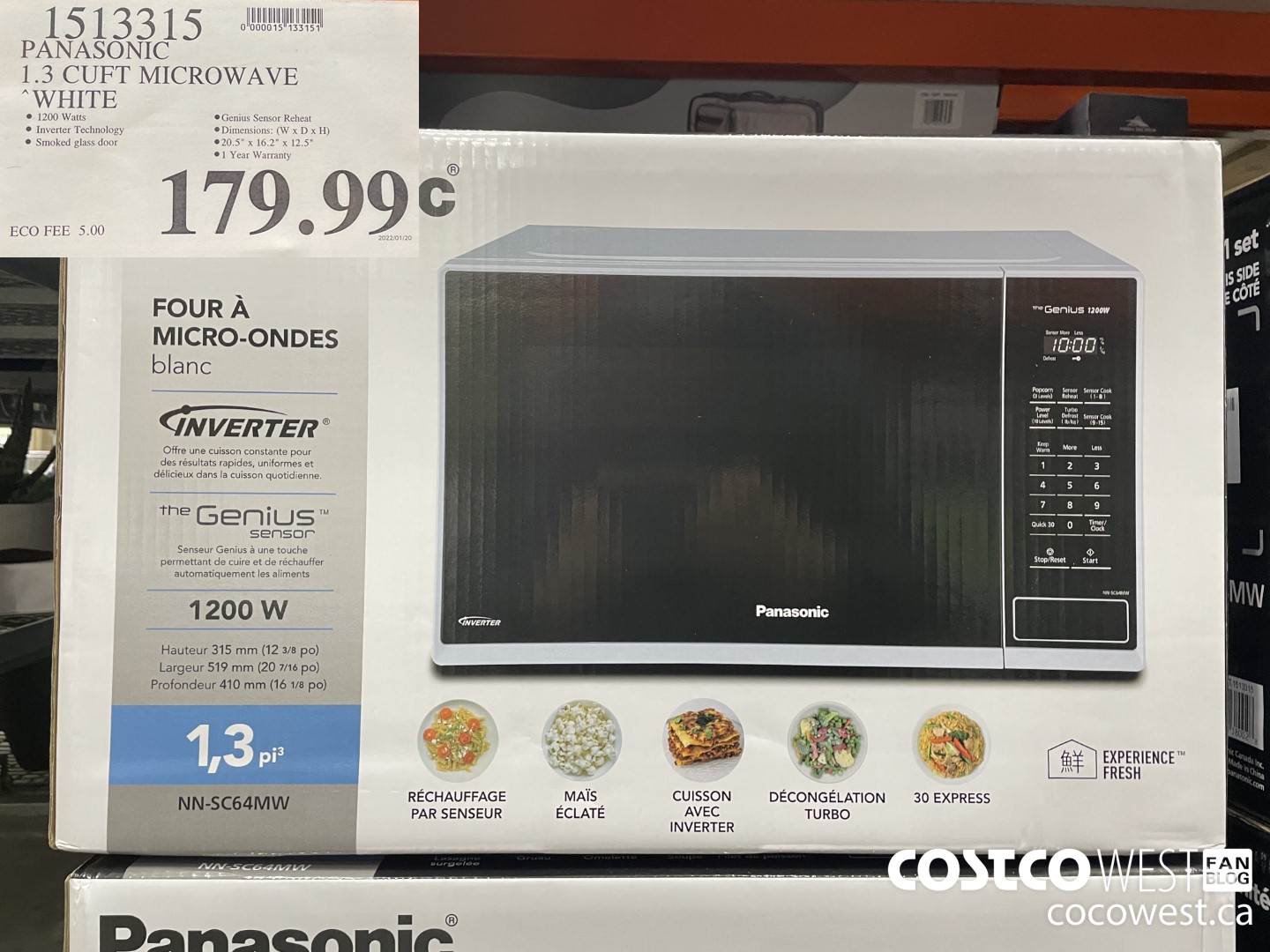 1513315 PANASONIC 1.3 CUFT MICROWAVE WHITE $179.99