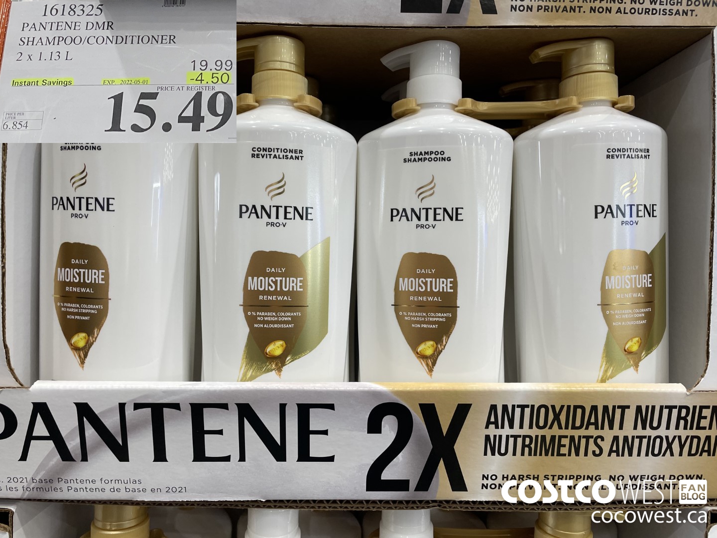 1618325 PANTENE DMR SHAMPOO/CONDIRIONER 2 x 1.13 L ($4.50 INSTANT SAVINGS EXPIRES ON 2022-05-01) $15.49