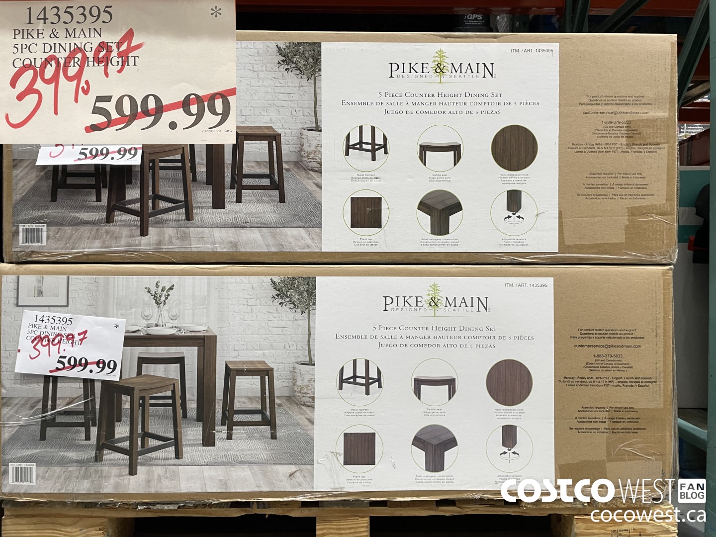 1435395 PIKE & MAIN 5PC DINING SET COUNTER HEIGHT  $399.97