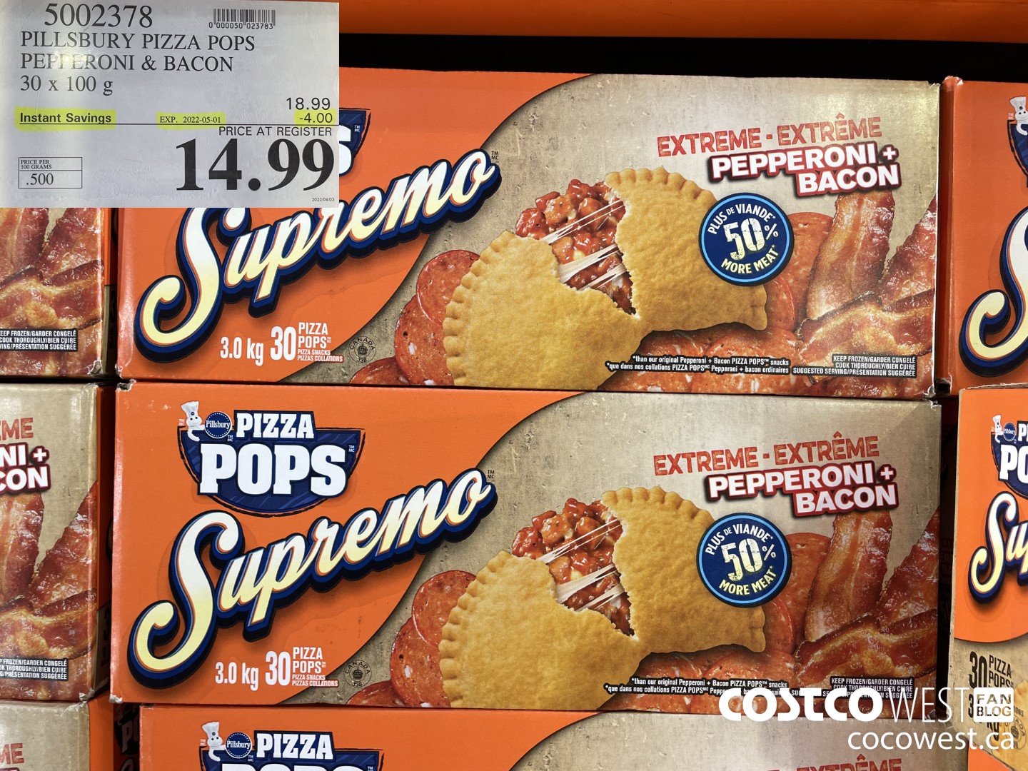 5002378 PILLSBURY PIZZA POPS PEPPERONI & BACON 30 x 100 g ($4.00 INSTANT SAVINGS EXPIRES ON 2022-05-01) $14.99