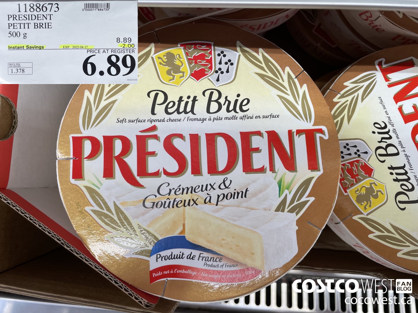 1188673 PRESIDENT PETIT BRIE 500 g ($2.00 INSTANT SAVINGS EXPIRES ON 2022-04-17) $6.89