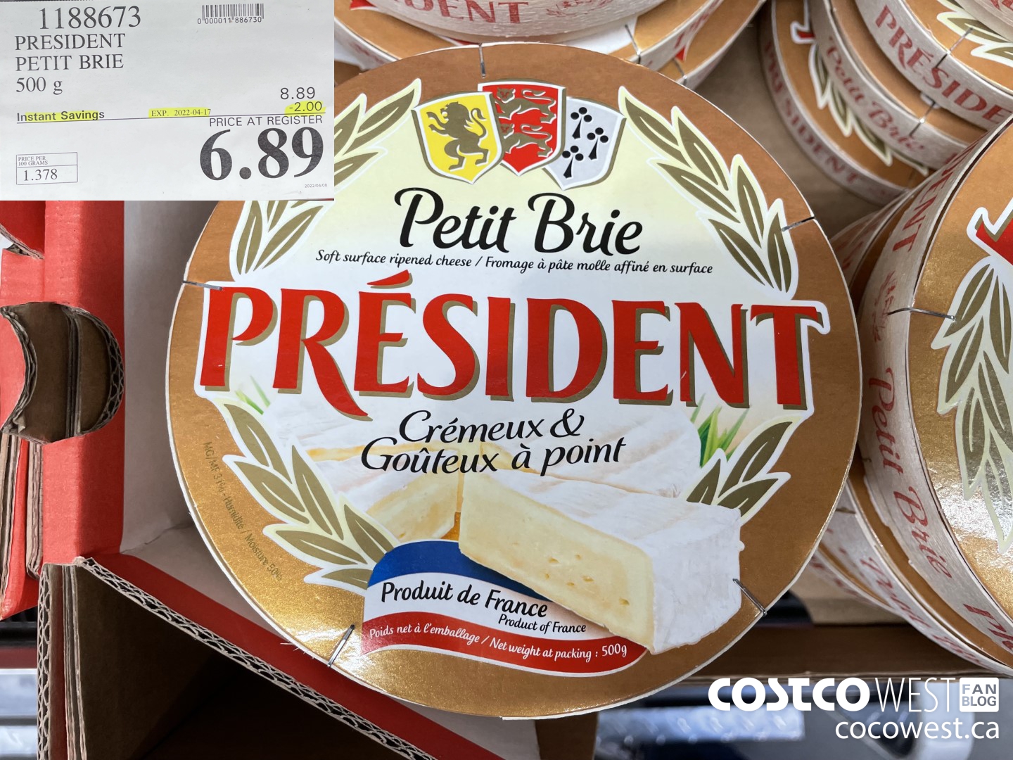 1188673 PRESIDENT PETIT BRIE 500 g ($2.00 INSTANT SAVINGS EXPIRES ON 2022-04-17) $6.89