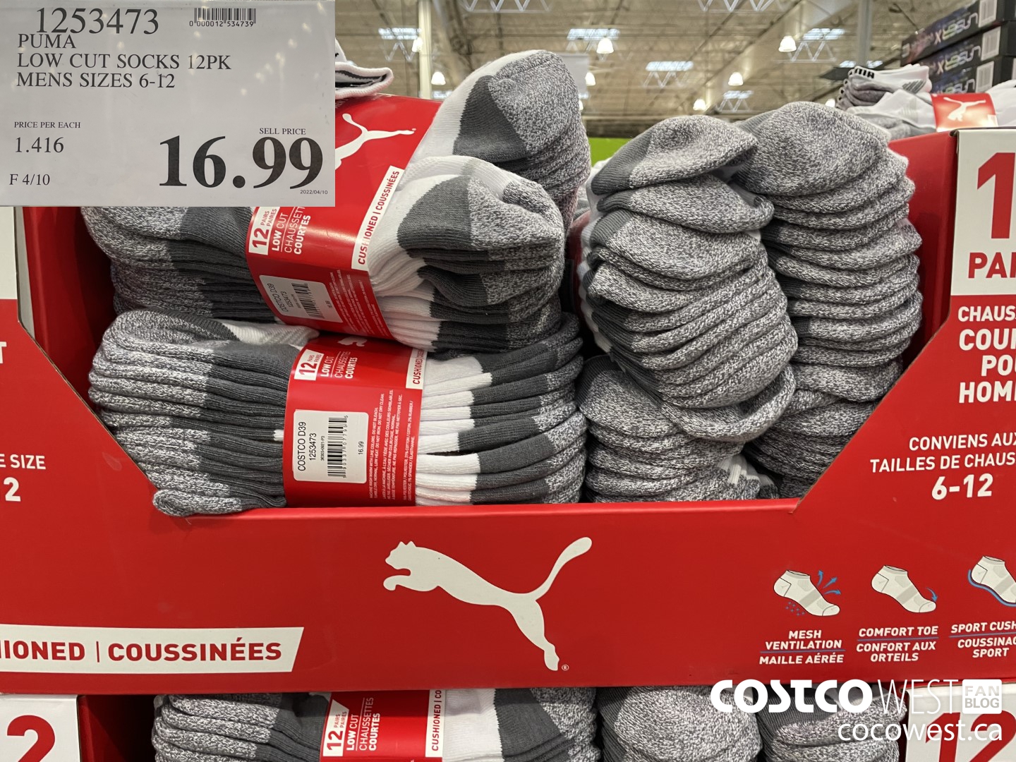 1253473 PUMA LOW CUT SOCKS 12 PK MENS SIZES 6-12  $16.99