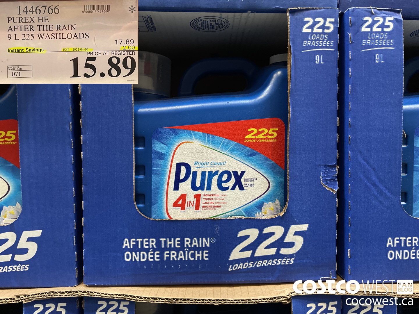 1446766 PUREX HE AFTER THE RAIN 9 L 225 WASHLOADS ($2.00 INSTANT SAVINGS EXPIRES ON 2022-04-20) $15.89