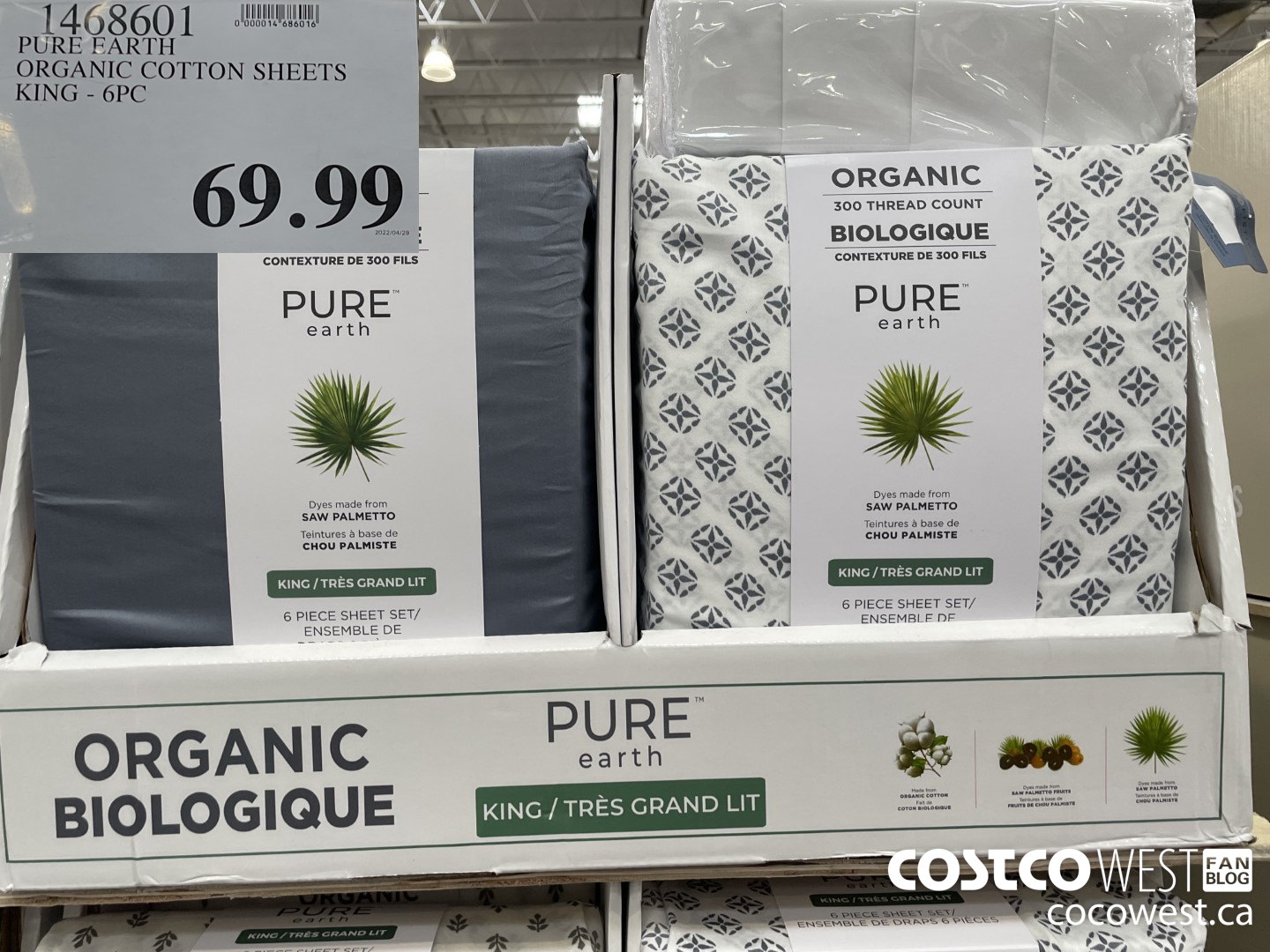 1468601 PURE EARTH ORGANIC COTTON SHEETS KING - 6PC $69.99