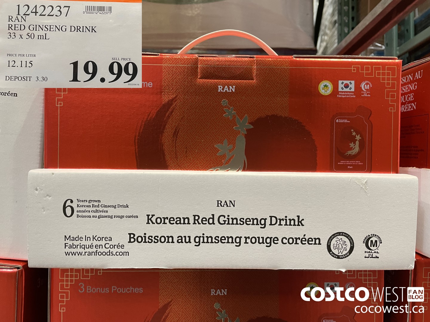 1242237 RAN RED GINSENG DRINK 33 x 50 mL $19.99