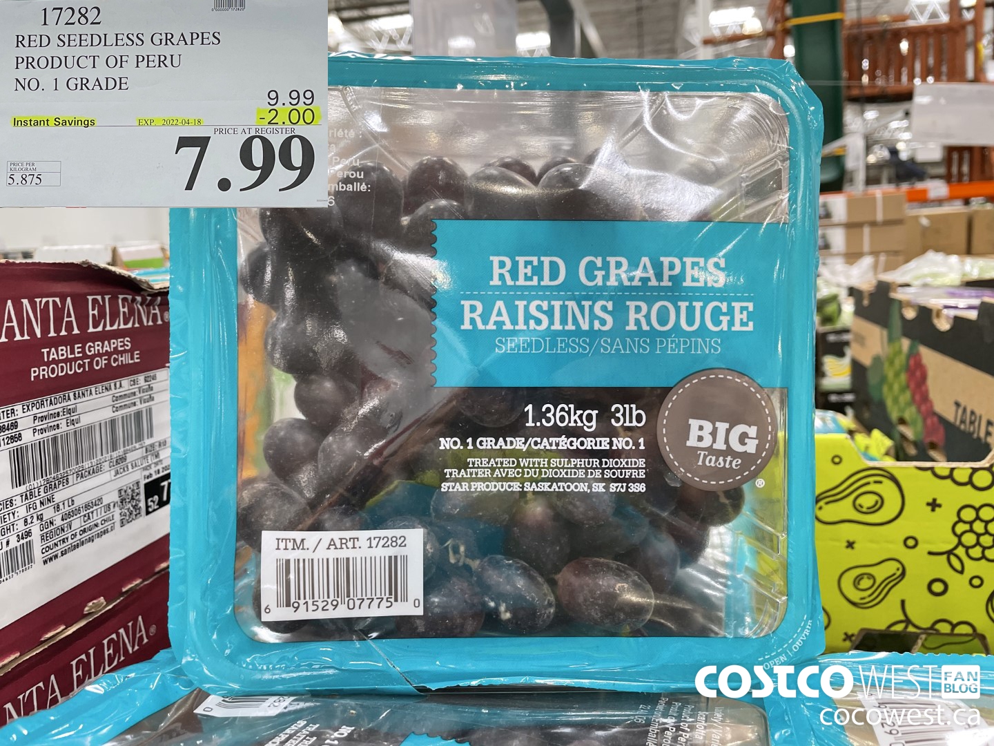 17282 RED SEEDLESS GRAPES PRODUCT OF PERU NO. 1 GRADE ($2.00 INSTANT SAVINGS EXPIRES ON 2022-04-18) $7.99