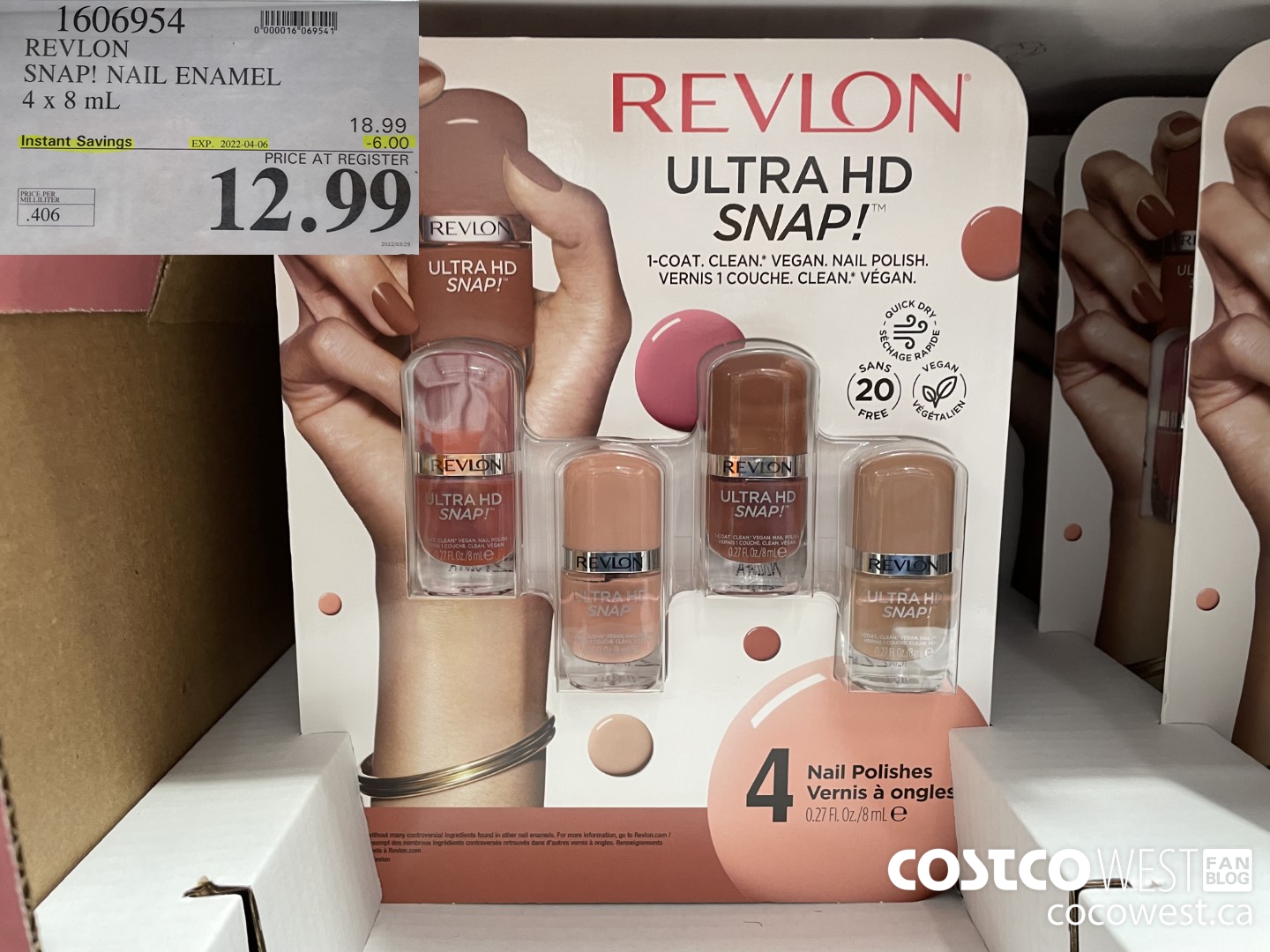 1606954 REVLON SNAP! NAIL ENAMEL 4 x 8mL ($6.00 INSTANT SAVINGS EXPIRES ON 2022-04-06) $12.99