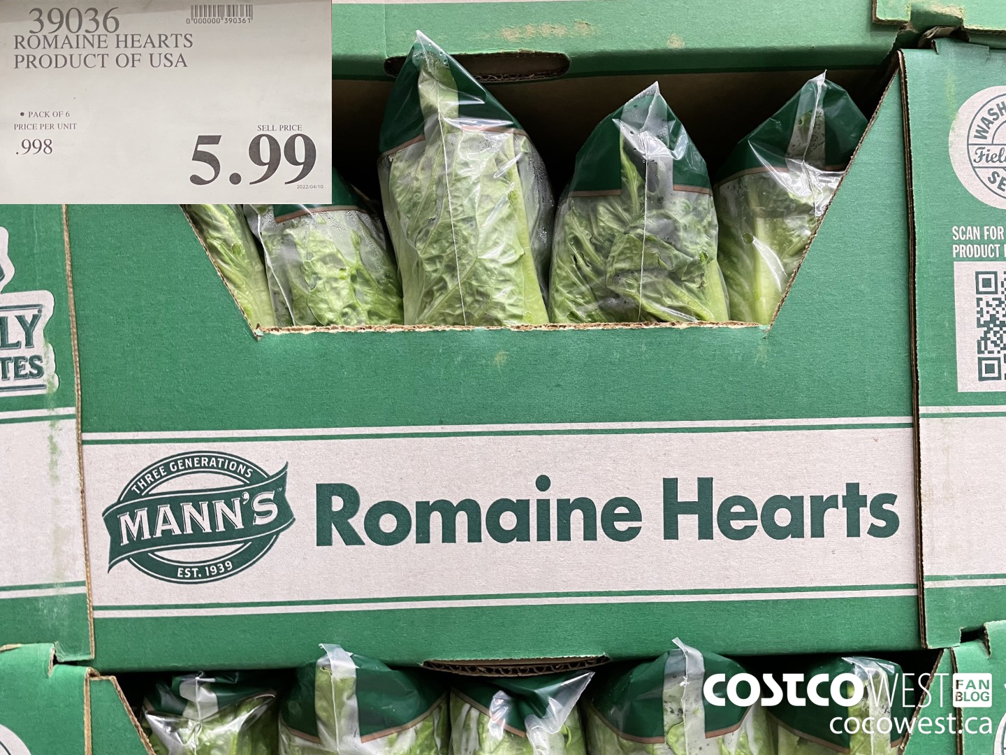 39036 ROMAINE HEARTS PRODUCT OF USA $5.99