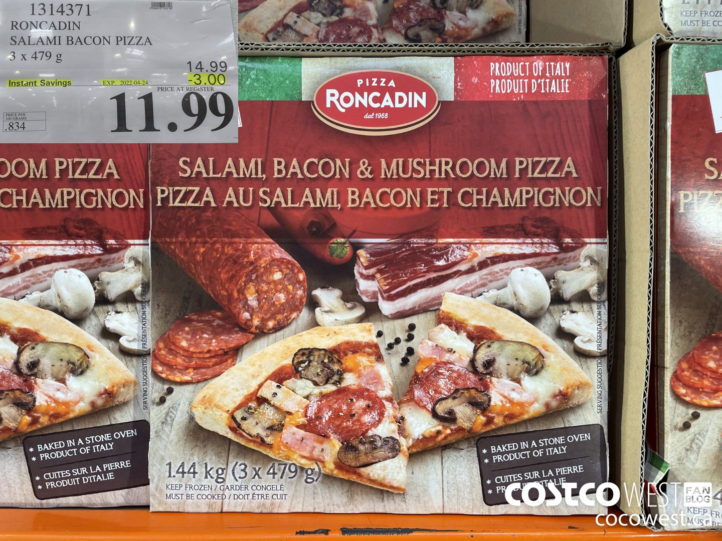 1314371 RONCADIN SALAMI BACON PIZZA 3 x 479 g ($3.00 INSTANT SAVINGS EXPIRES ON 2022-04-24) $11.99