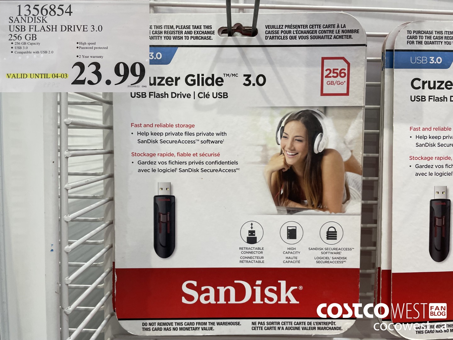 1356854 SANDISK USB FLASH DRIVE 3.0 256 GB (EXPIRES ON 2022-04-03) $23.99