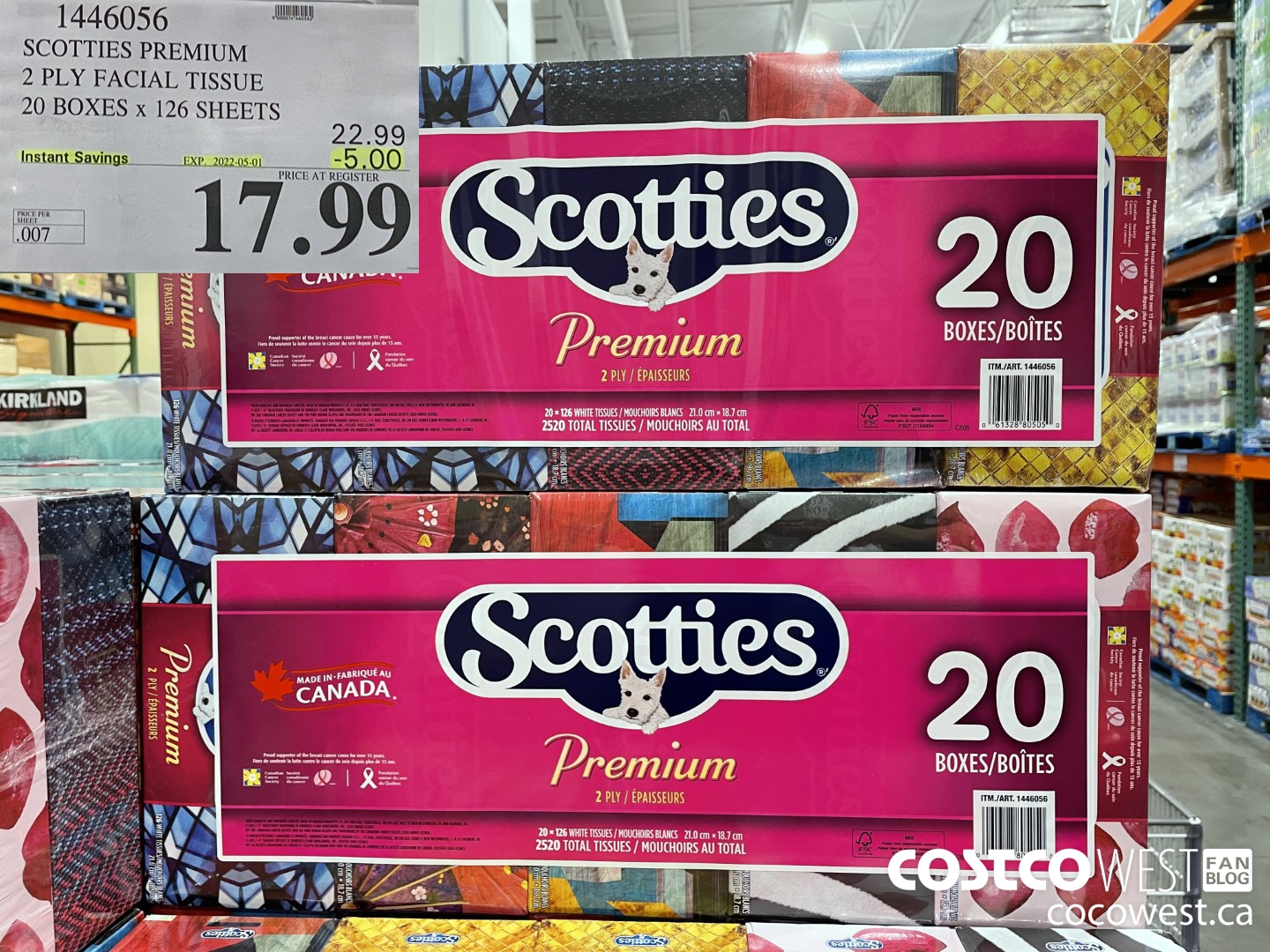 1446056 SCOTTIES PREMIUM 2 PLY FACIAL TISSUE 20 BOXES x 126 SHEETS ($5.00 INSTANT SAVINGS EXPIRES ON 2022-05-01) $17.99