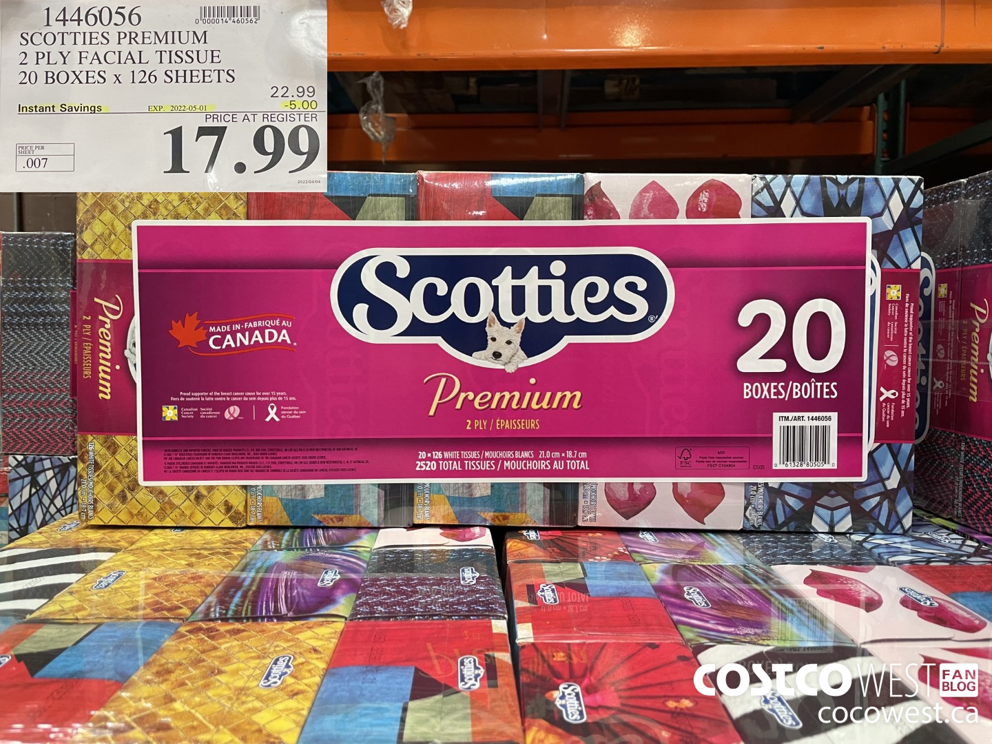 1446056 SCOTTIES PREMIUM 2 PLY FACIAL TISSUE 20 BOXES x 126 SHEETS ($5.00 INSTANT SAVINGS EXPIRES ON 2022-05-01) $17.99